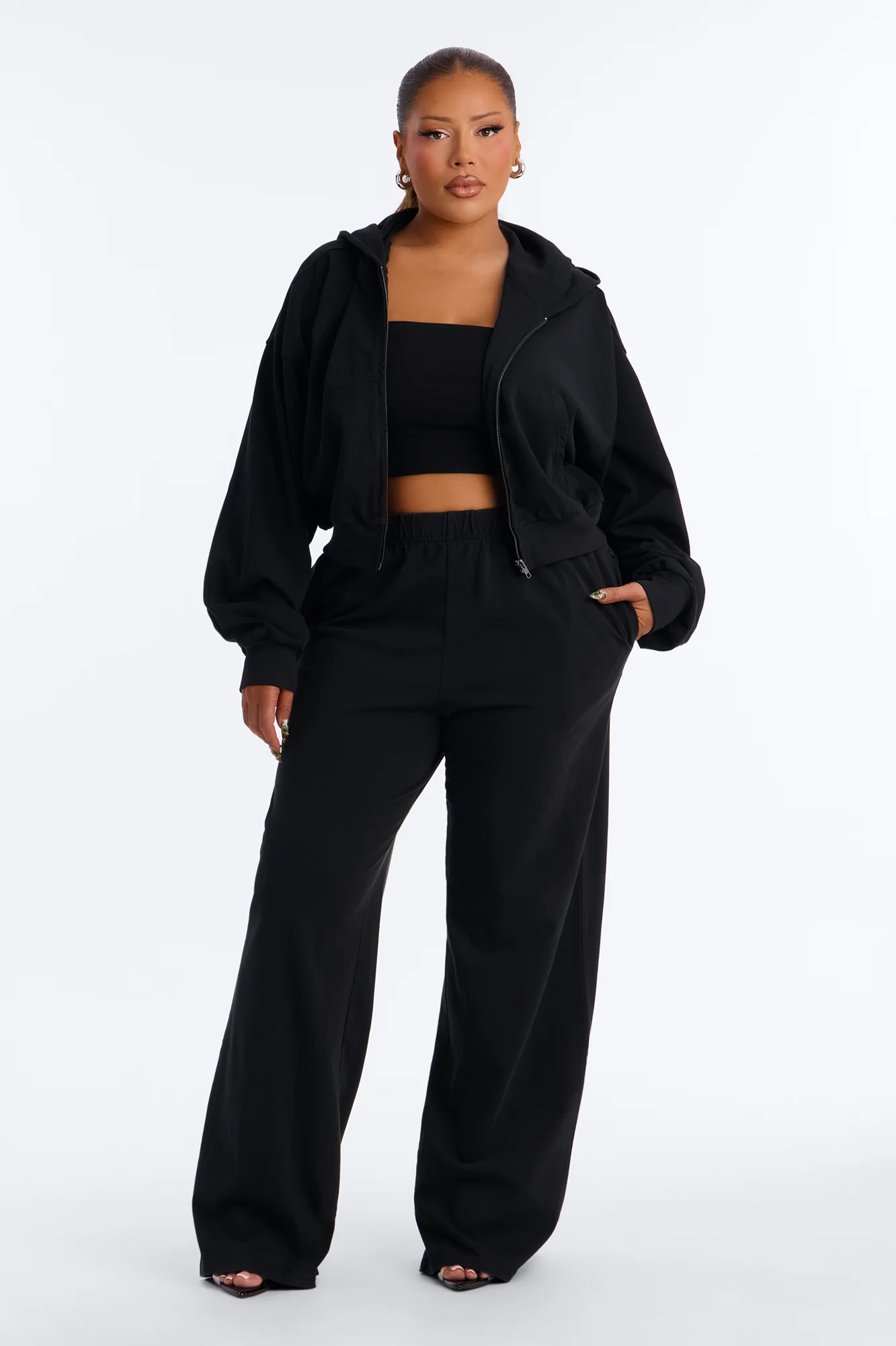 Mylie Cropped Zip Hoodie - Black - Image 6