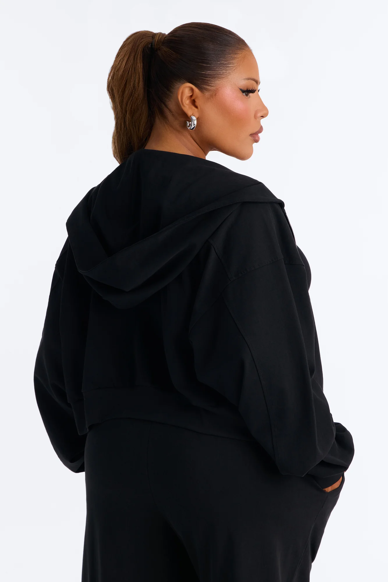 Mylie Cropped Zip Hoodie - Black - Image 7