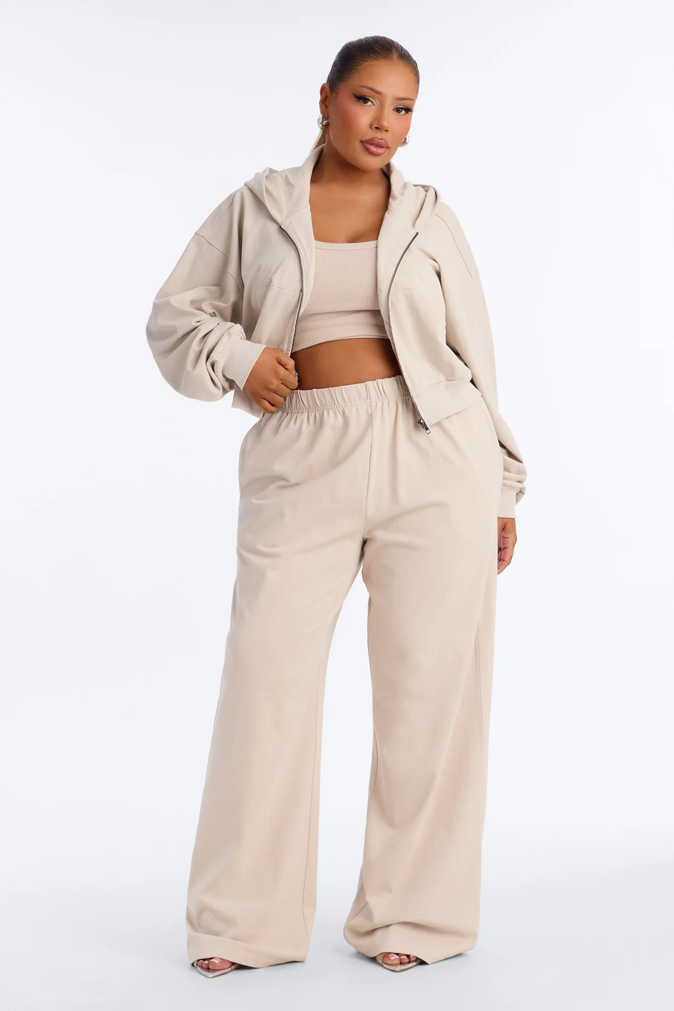 Mylie Cropped Zip Hoodie - Stone - Image 6