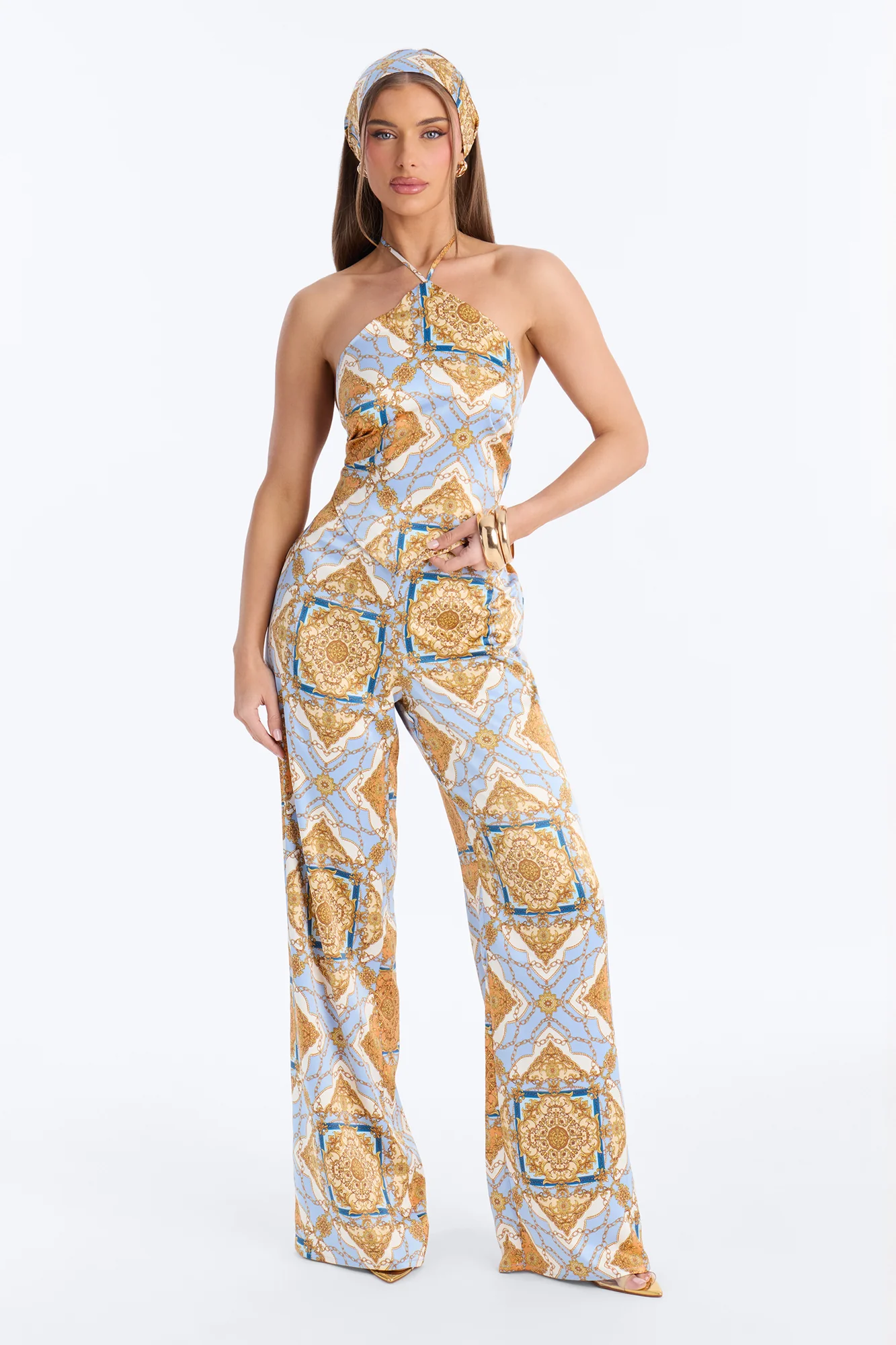 Nadia Satin 3 Piece Pant Set - Blue/combo