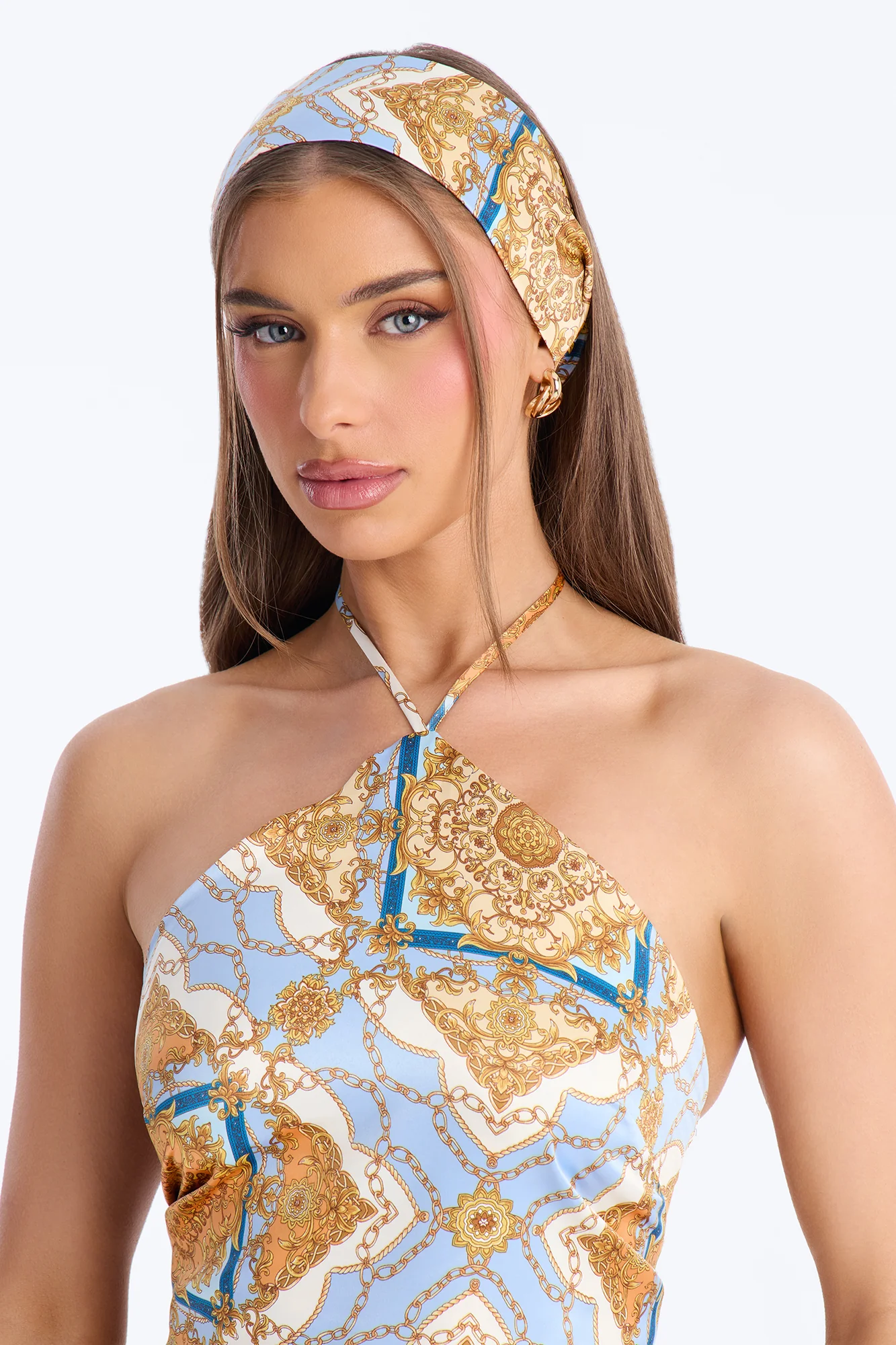 Nadia Satin 3 Piece Pant Set - Blue/combo - Image 3