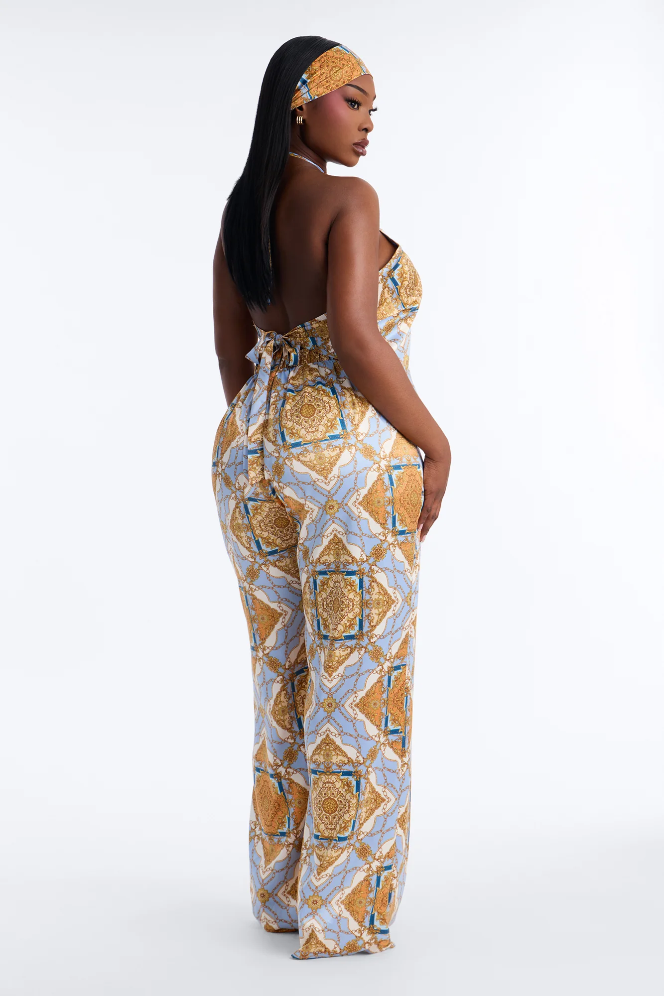 Nadia Satin 3 Piece Pant Set - Blue/combo - Image 8