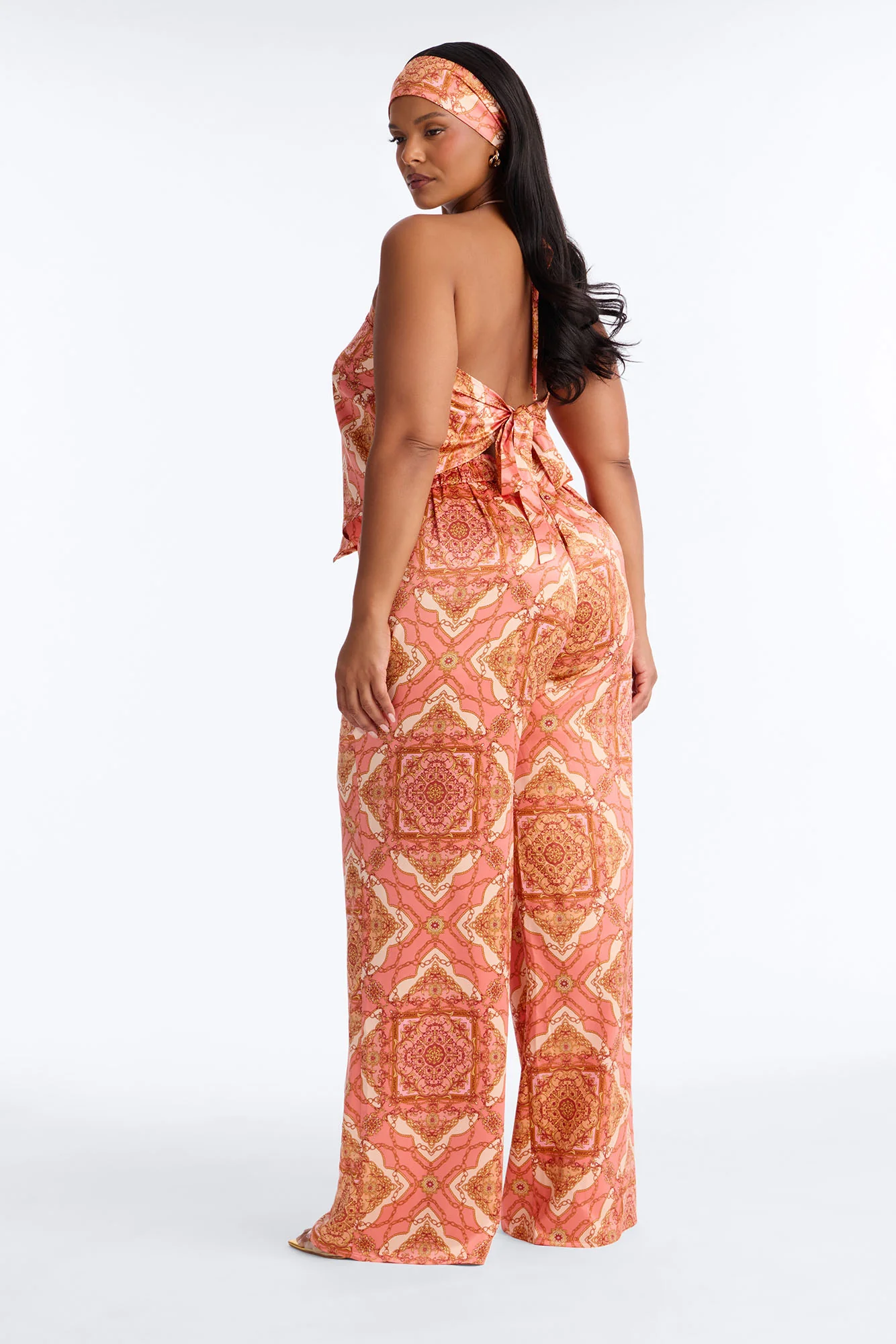 Nadia Satin 3 Piece Pant Set - Coral/combo - Image 8