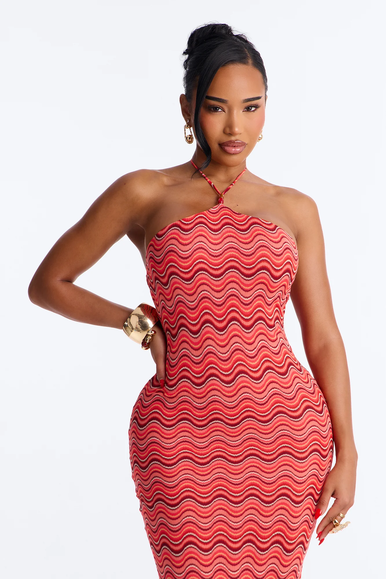 Naomi Chevron Crochet Midi Dress - Pink/combo - Image 2