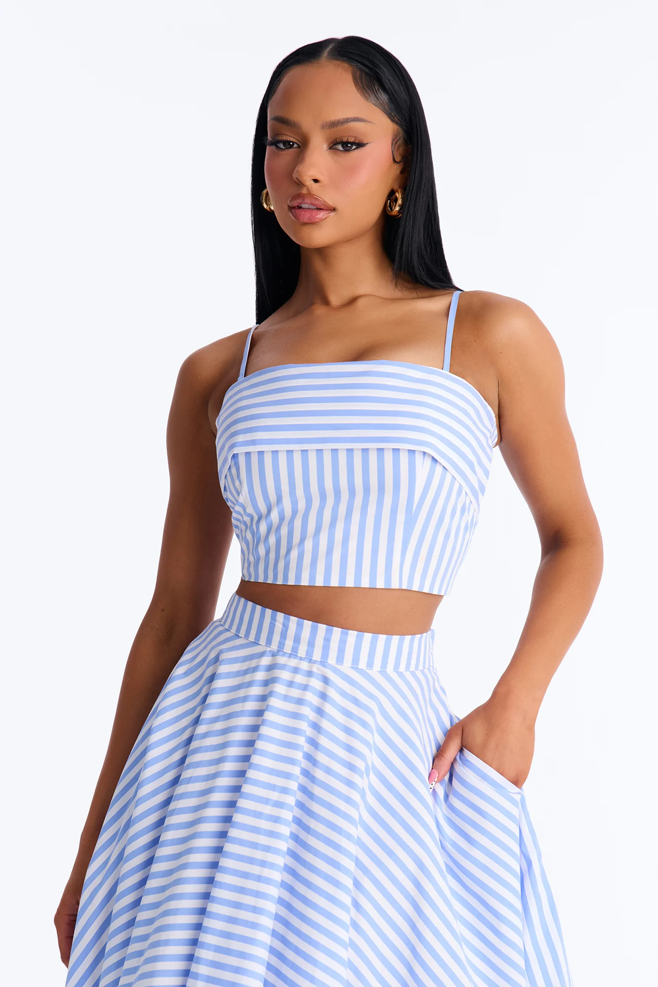 Naomi Striped Midi Skirt Set - Light Blue - Image 2
