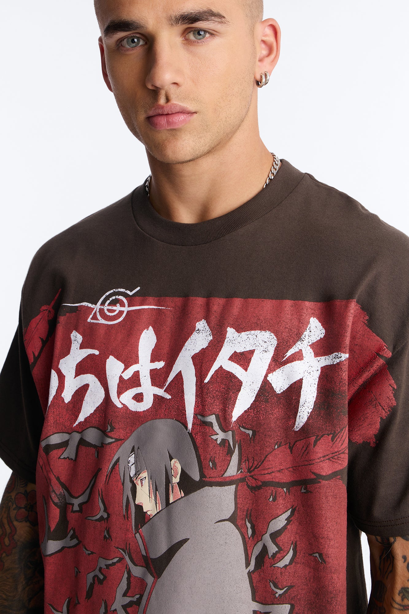 Naruto Itachi Akatsuki Oversized Short Sleeve Tee - Brown - Image 3