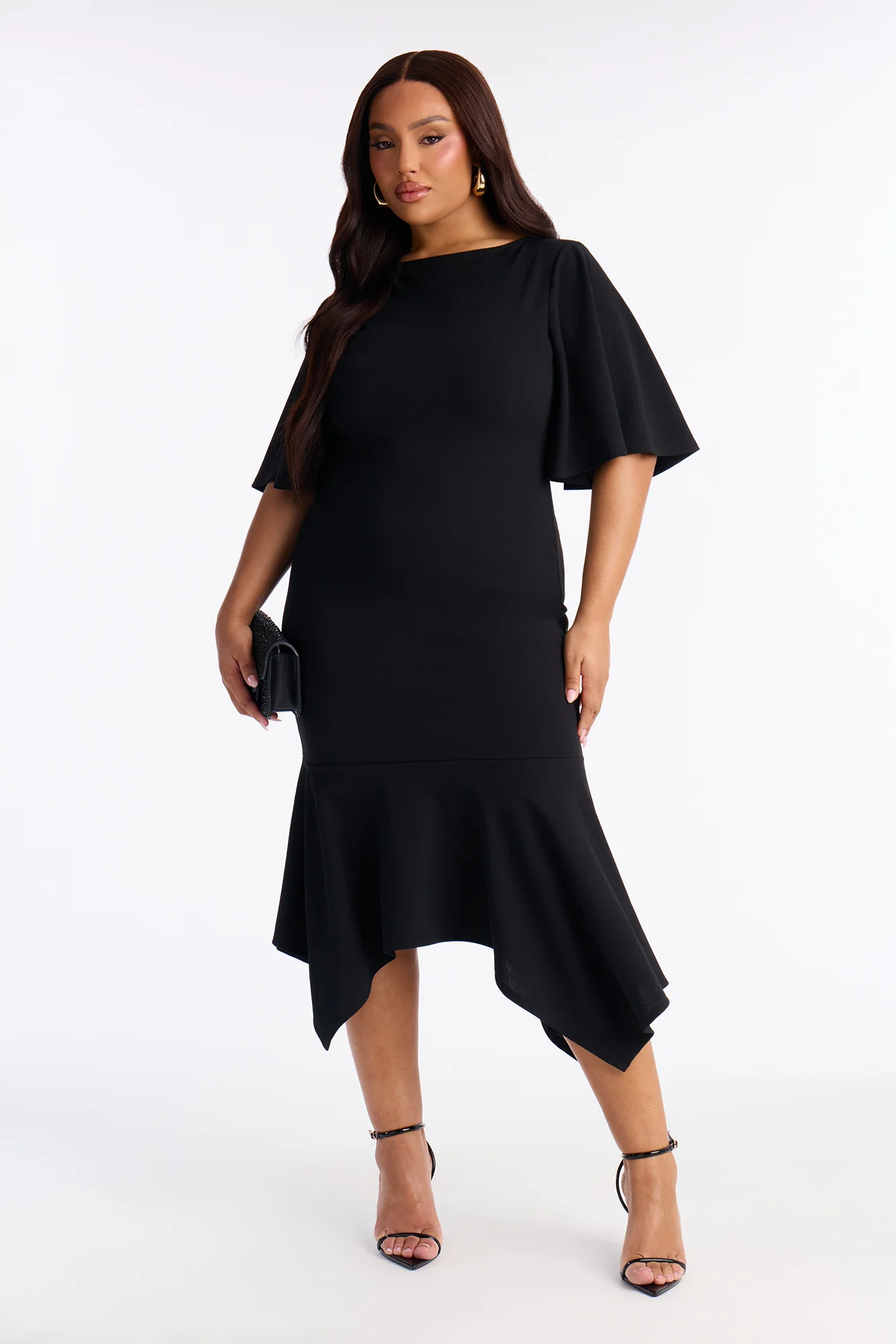 Natalia Asymmetrical Mermaid Midi Dress - Black - Image 5