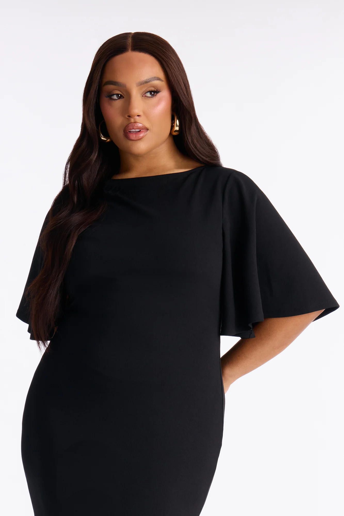 Natalia Asymmetrical Mermaid Midi Dress - Black - Image 6