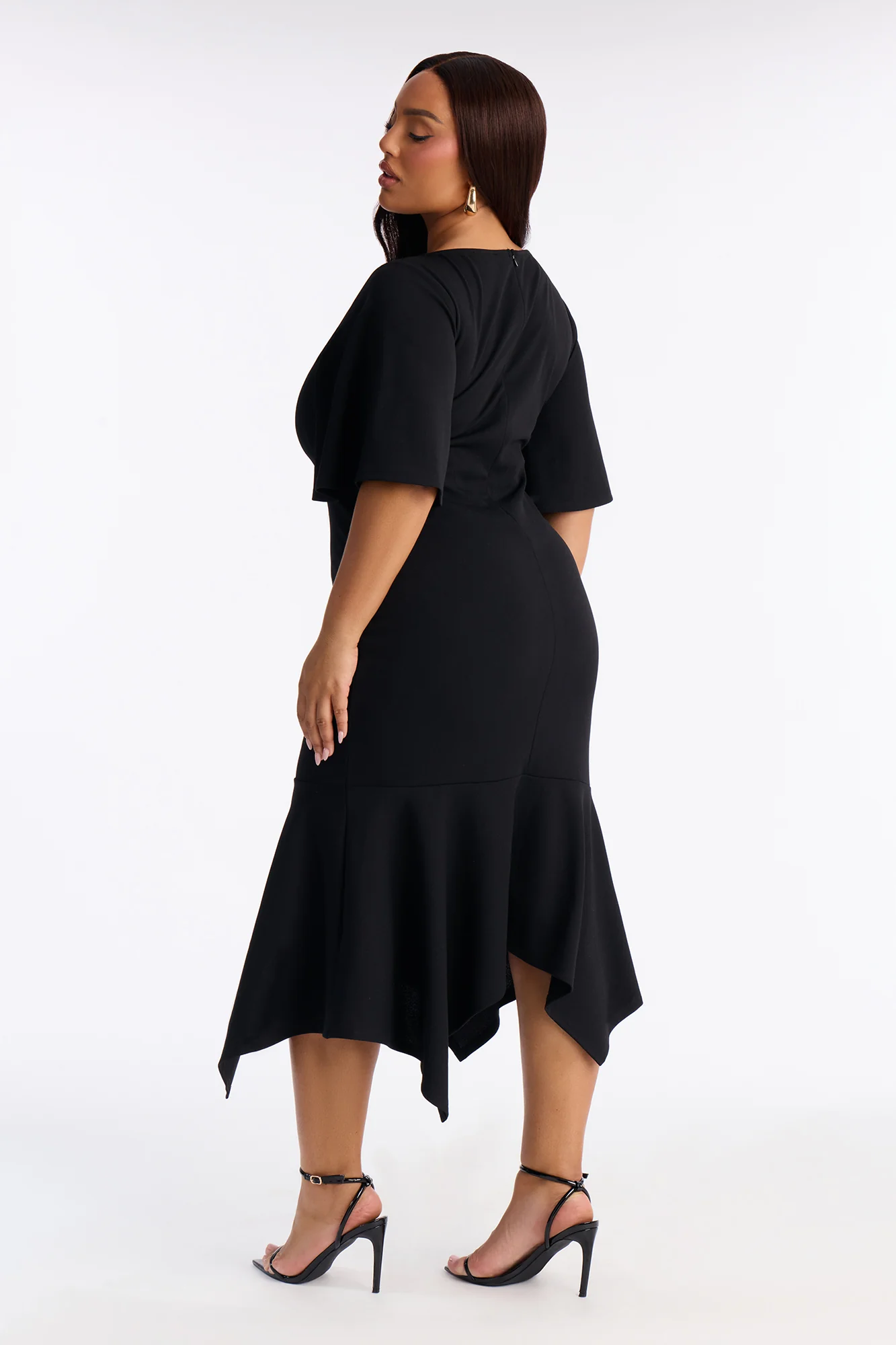 Natalia Asymmetrical Mermaid Midi Dress - Black - Image 8