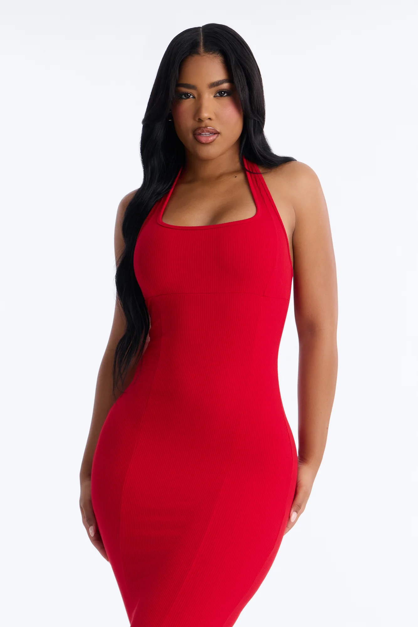 Natalia Halter Snatched Maxi Dress - Red - Image 2