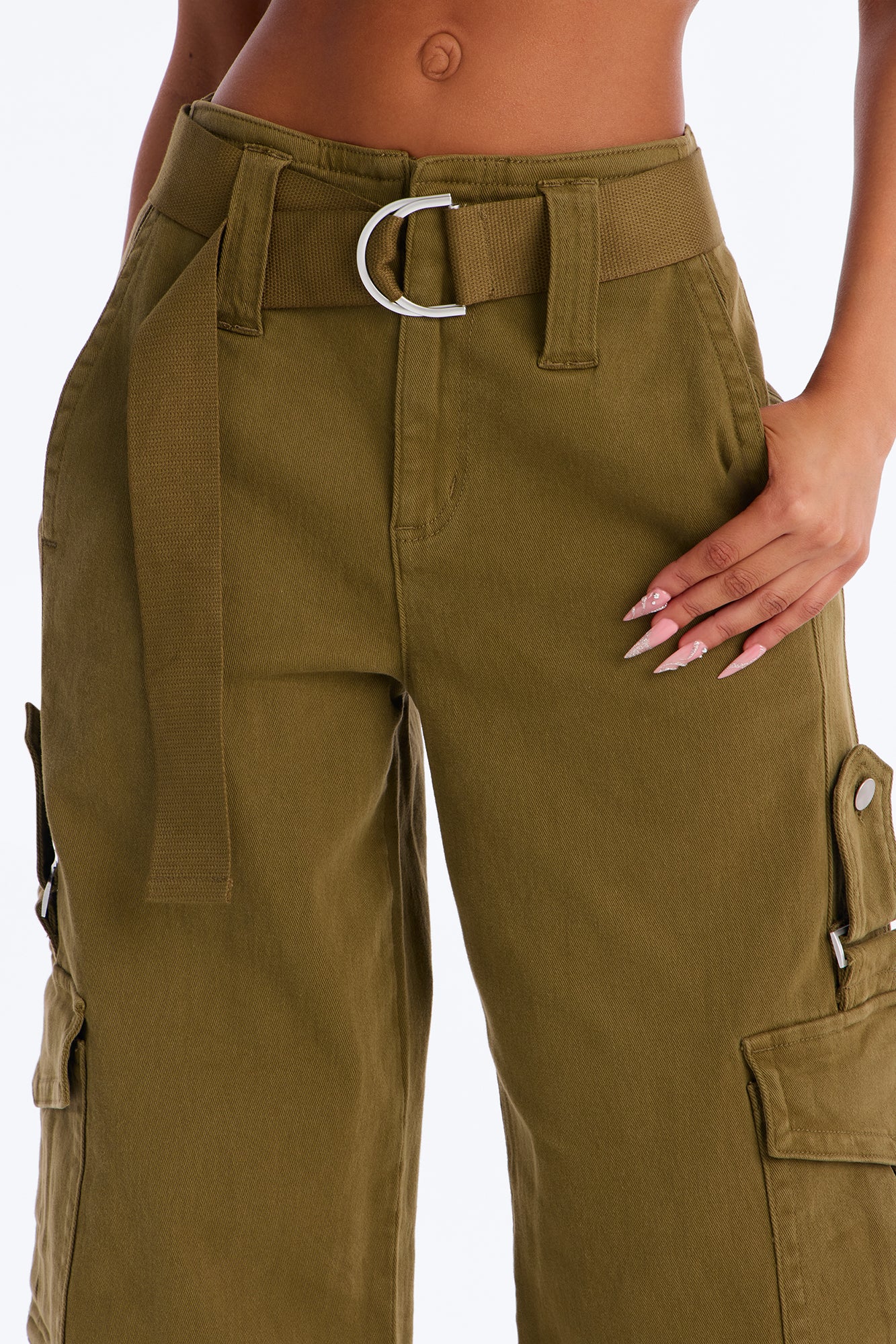 Natalia High Rise Cargo Belted Wide Leg Pant 33″ - Olive - Image 3