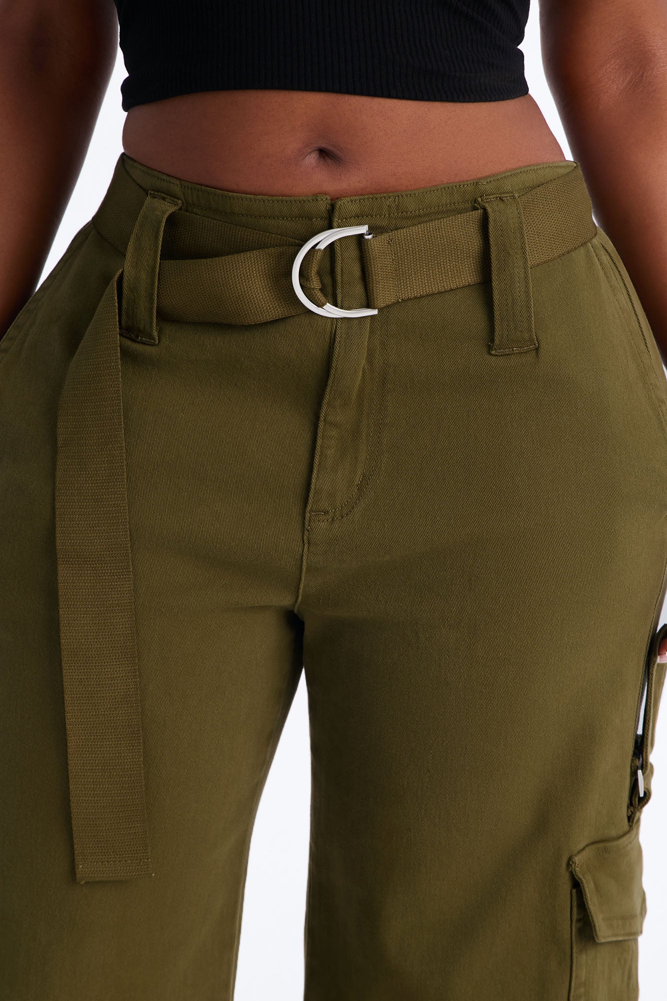 Natalia High Rise Cargo Belted Wide Leg Pant 33″ - Olive - Image 7