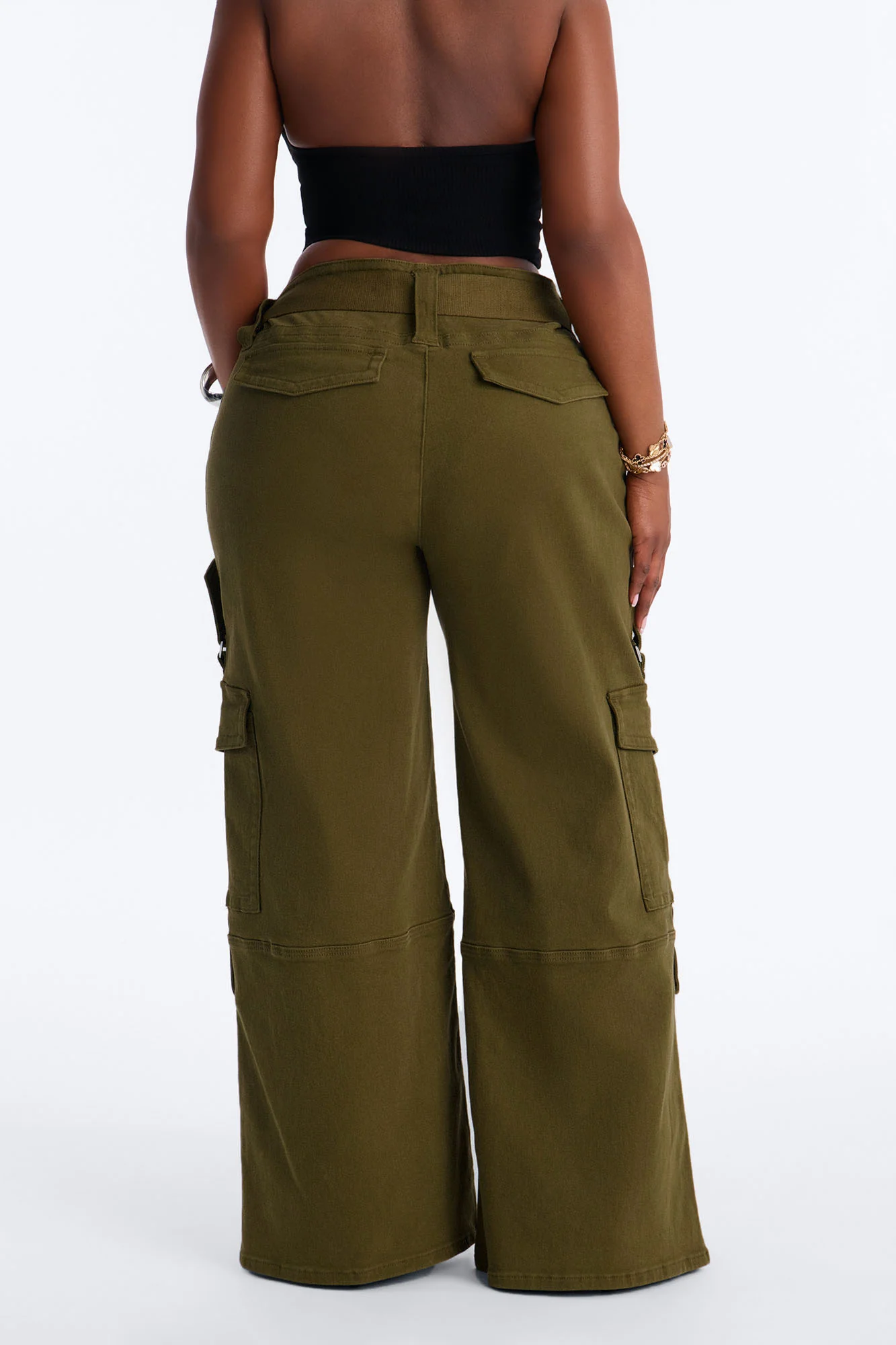 Natalia High Rise Cargo Belted Wide Leg Pant 33″ - Olive - Image 8