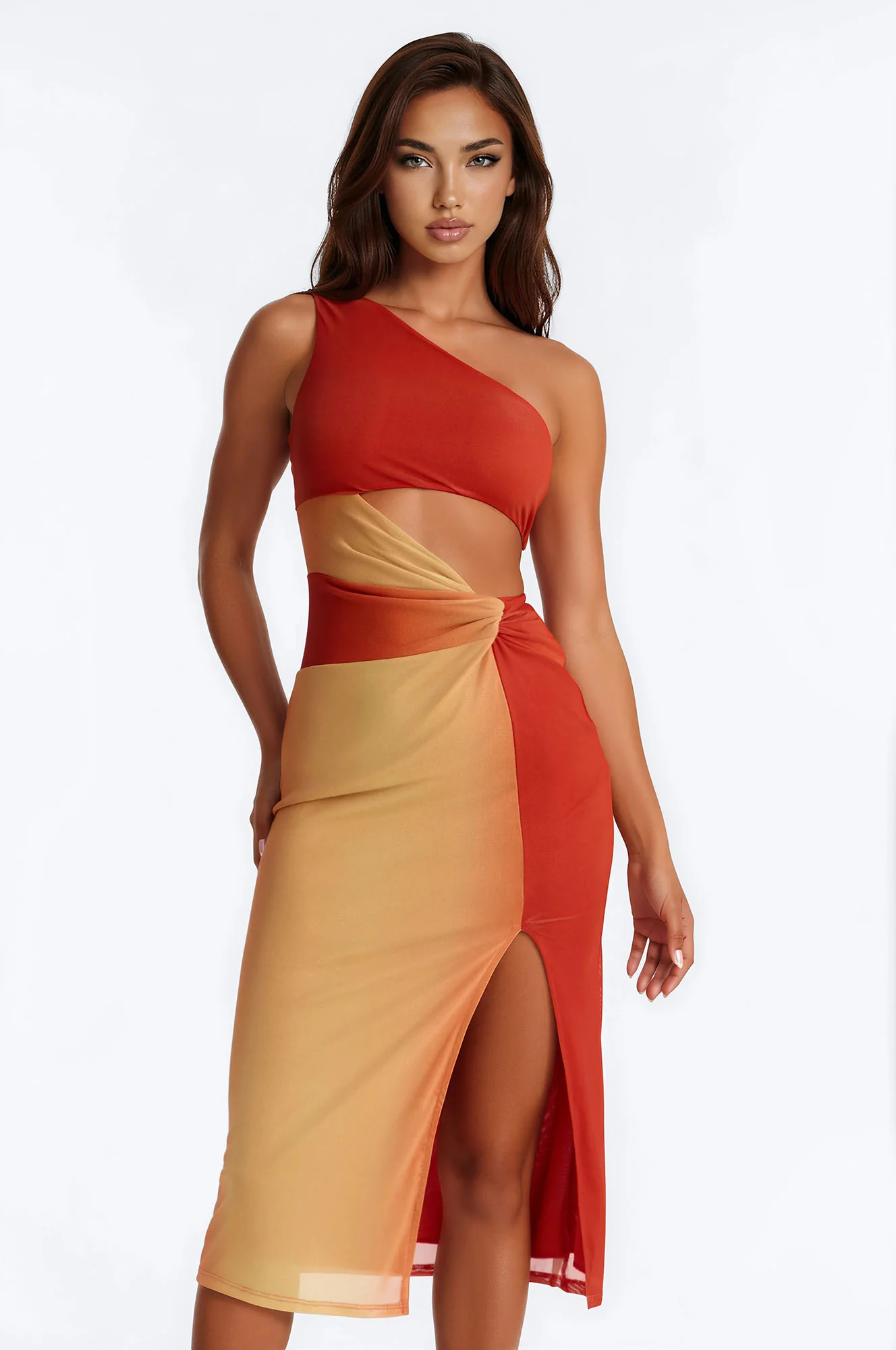 Natalia Ombre Mesh Midi Dress - Orange - Image 2