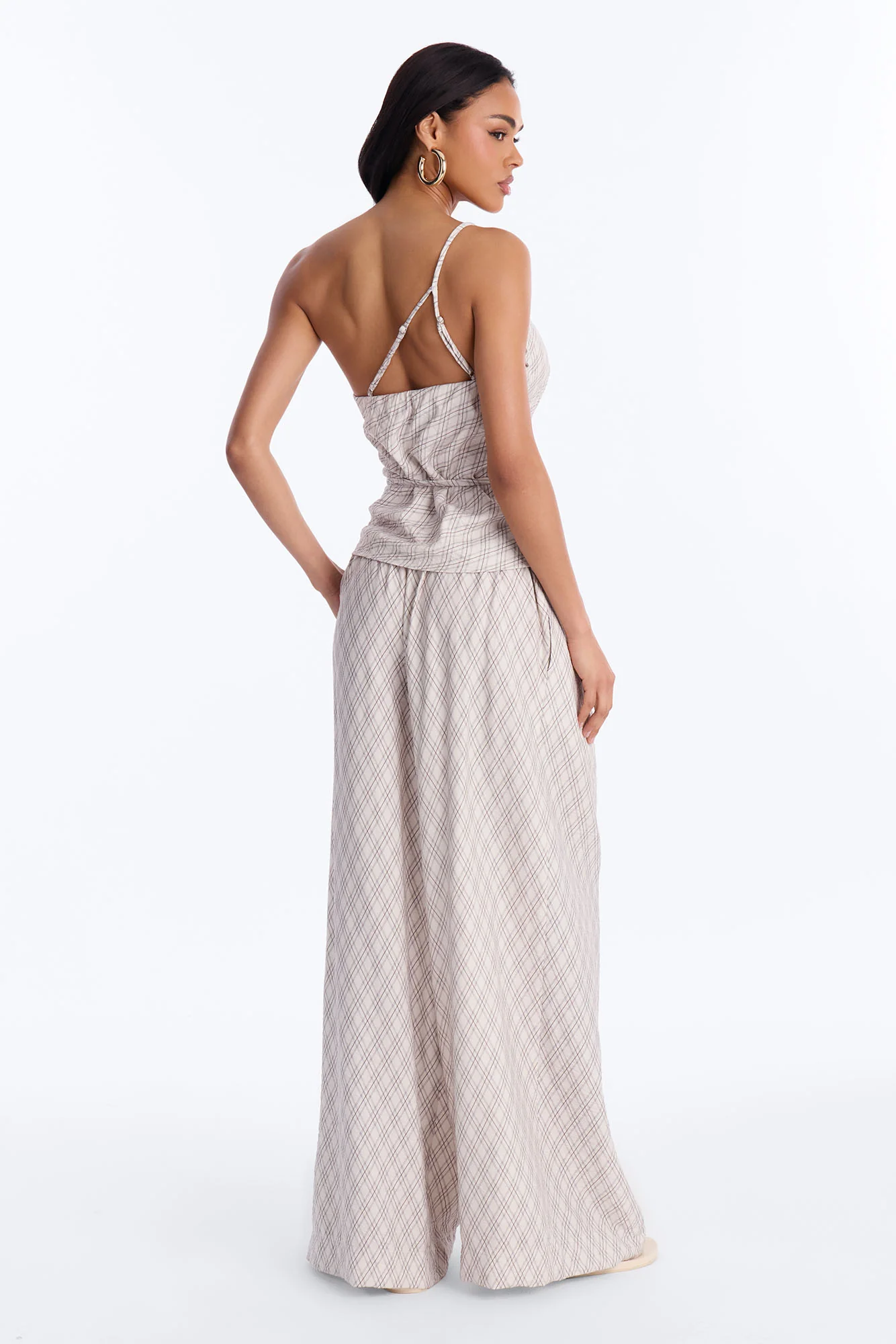 Natalia Plaid One Shoulder Pant Set - Cream/combo - Image 4