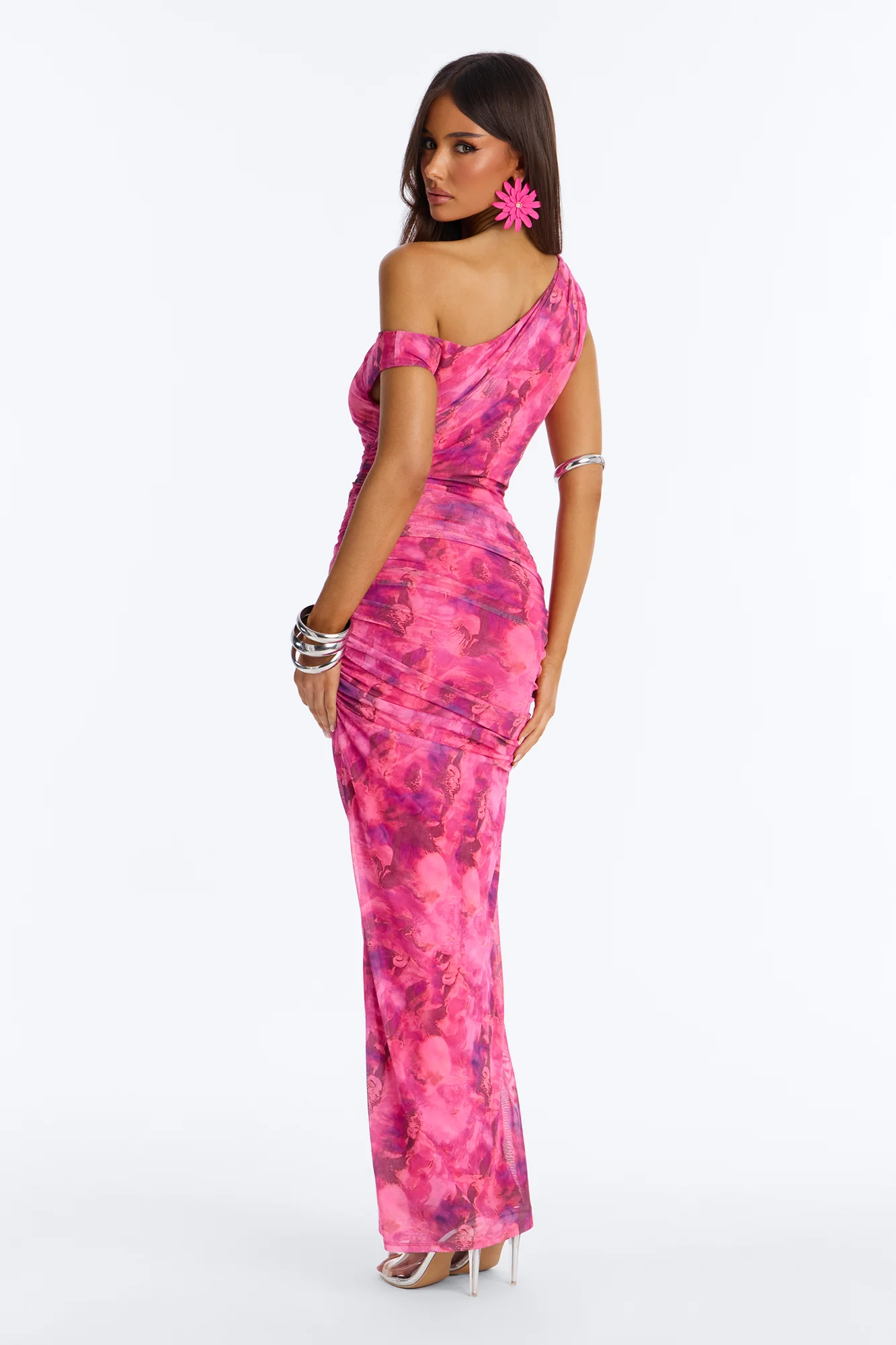 Natalia Ruched Mesh Maxi Dress - Pink/combo - Image 4
