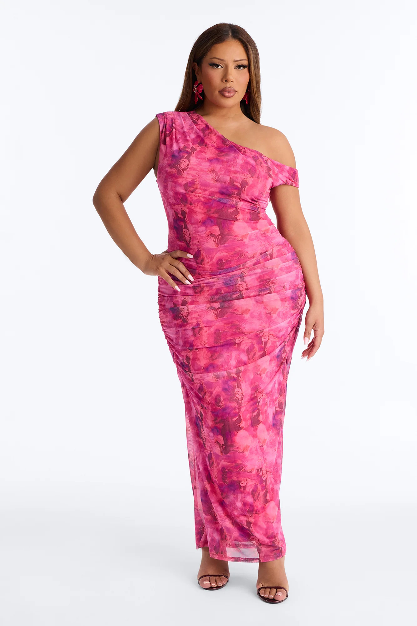 Natalia Ruched Mesh Maxi Dress - Pink/combo - Image 5