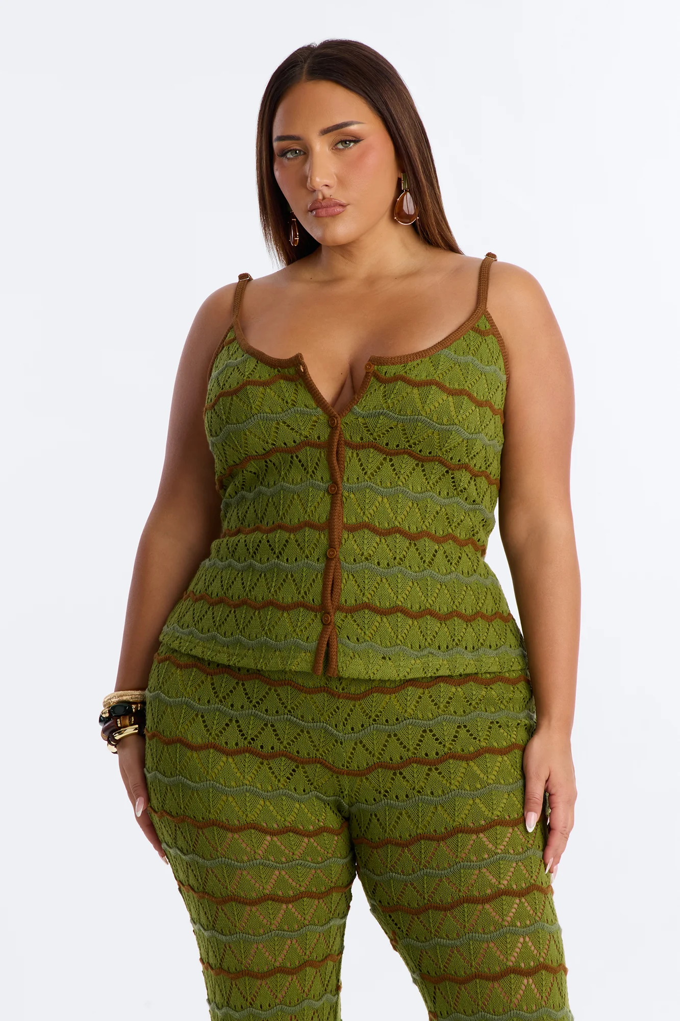Natalie Flare Crochet Pant Set - Green - Image 5