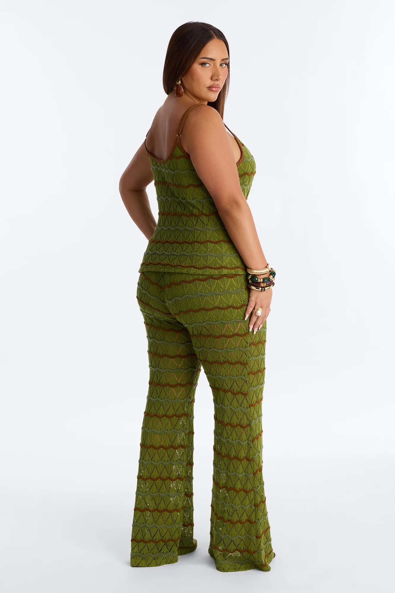 Natalie Flare Crochet Pant Set - Green - Image 7