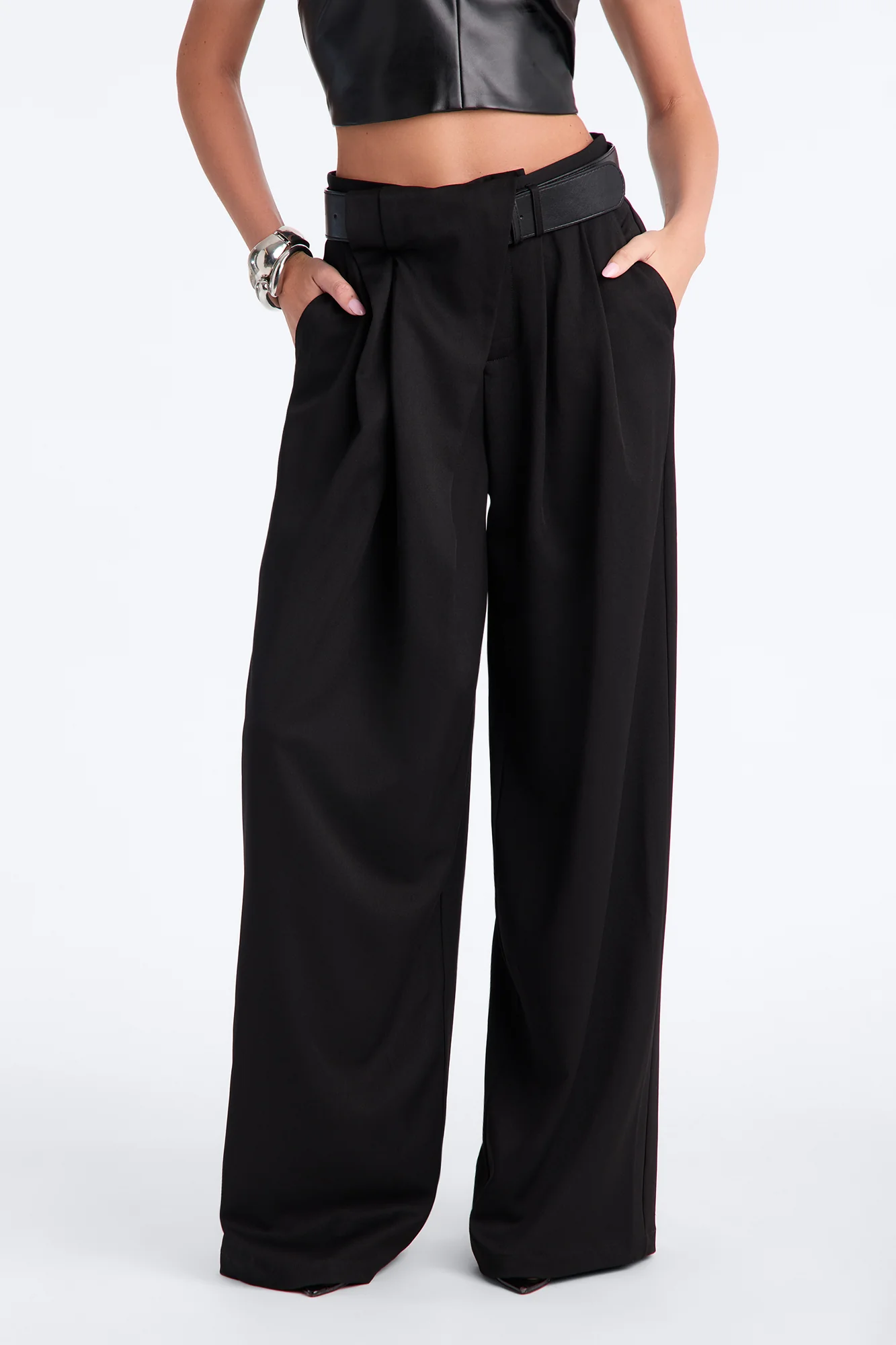 Natalie High Rise Wide Leg Trouser - Black - Image 2
