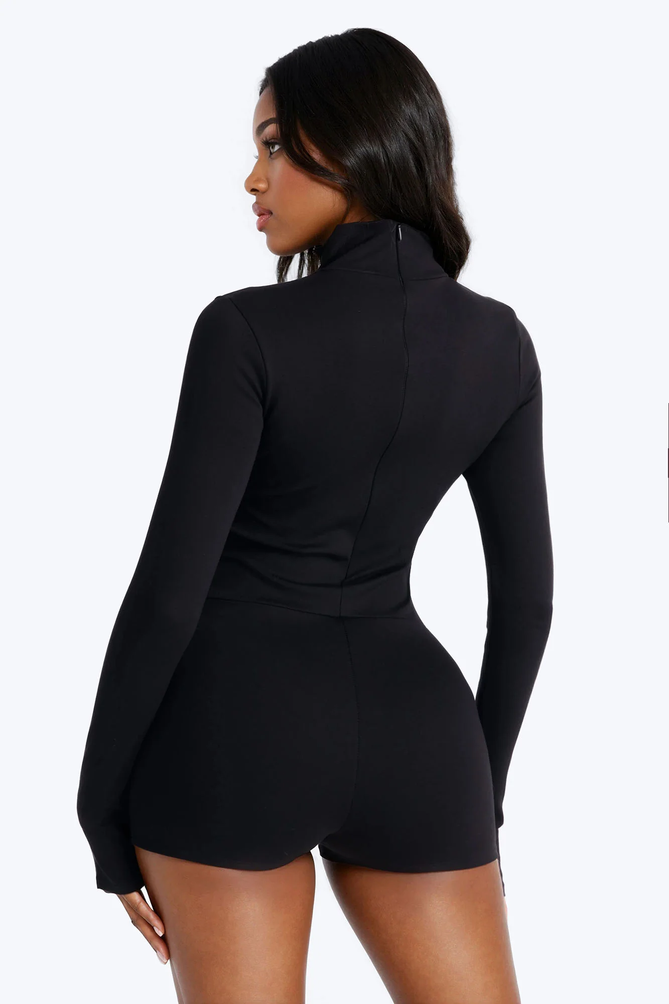 Natalye Long Sleeve Mock Neck Romper - Black - Image 4