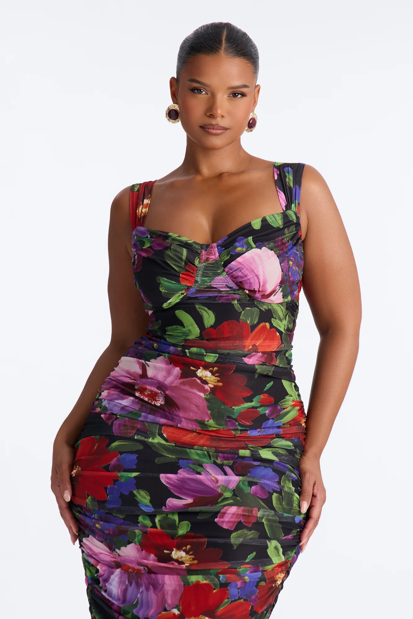 Natasha Floral Mesh Midi Dress - Black/combo - Image 6