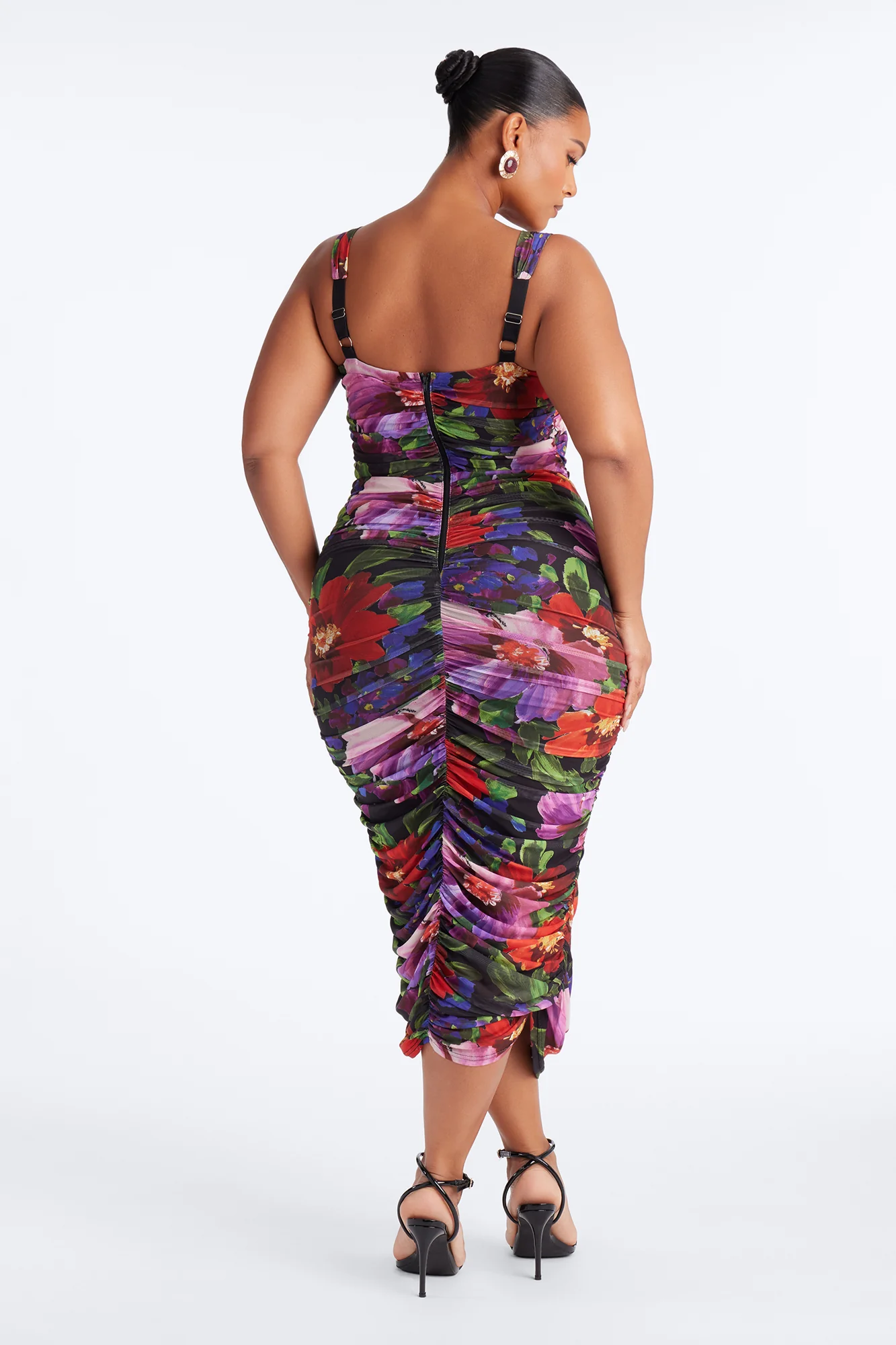 Natasha Floral Mesh Midi Dress - Black/combo - Image 8
