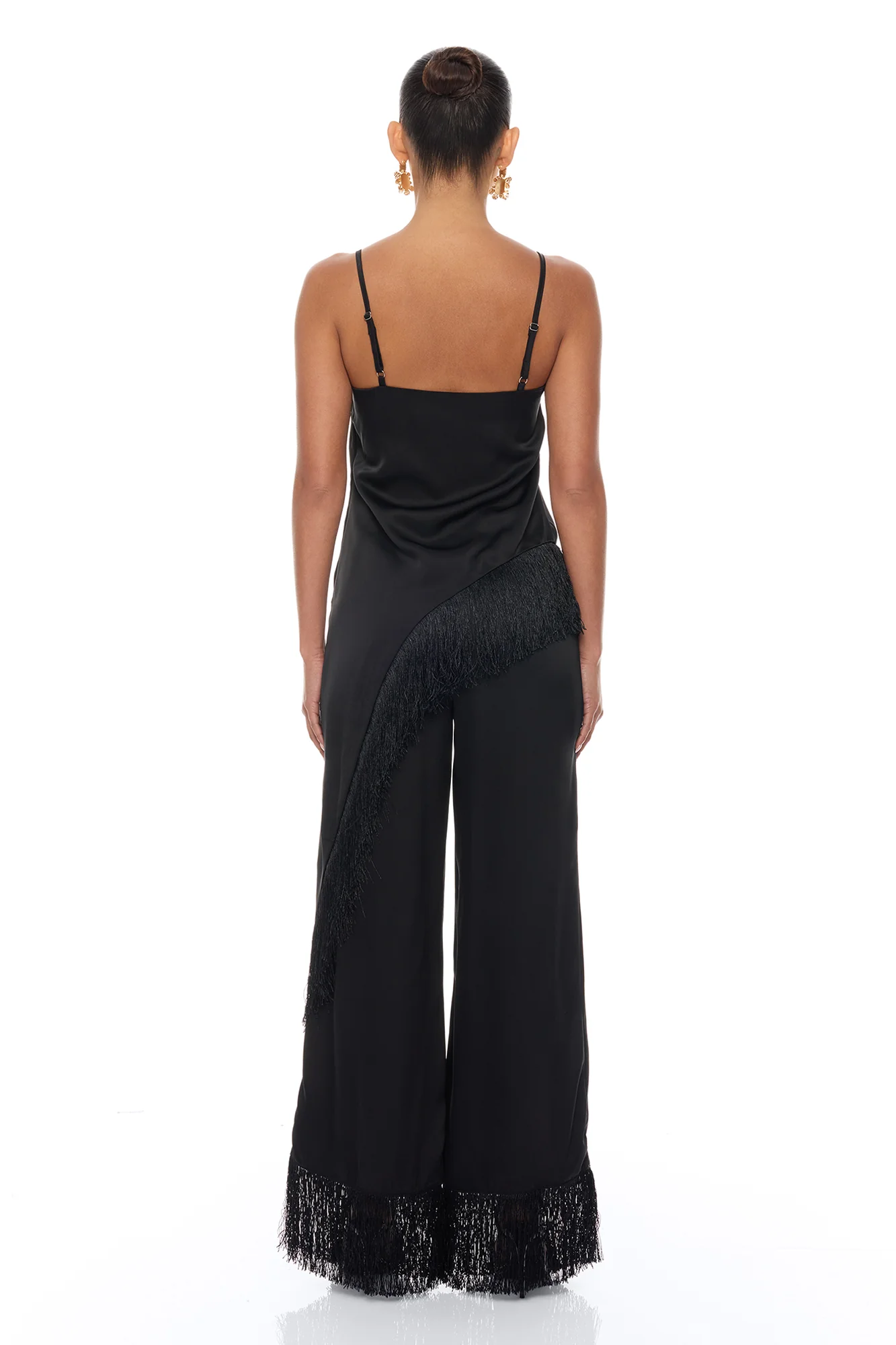 Natural Drama Fringe Satin Pant Set - Black - Image 4