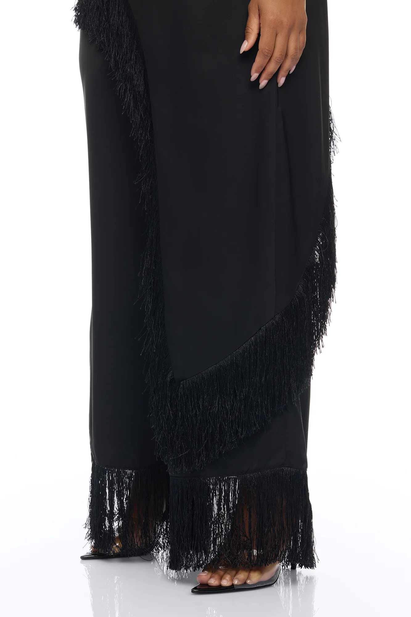 Natural Drama Fringe Satin Pant Set - Black - Image 7