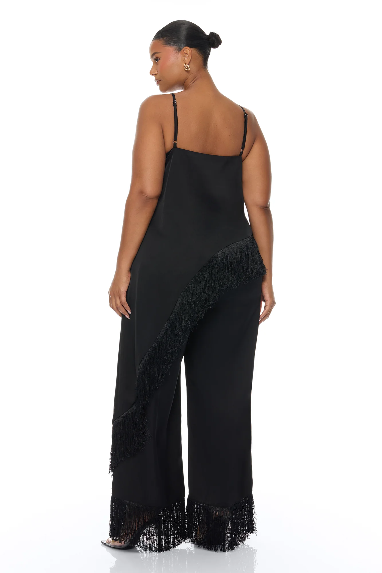 Natural Drama Fringe Satin Pant Set - Black - Image 8