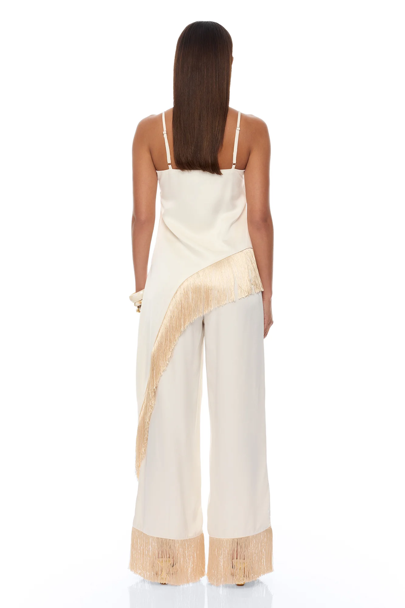 Natural Drama Fringe Satin Pant Set - Ivory - Image 4
