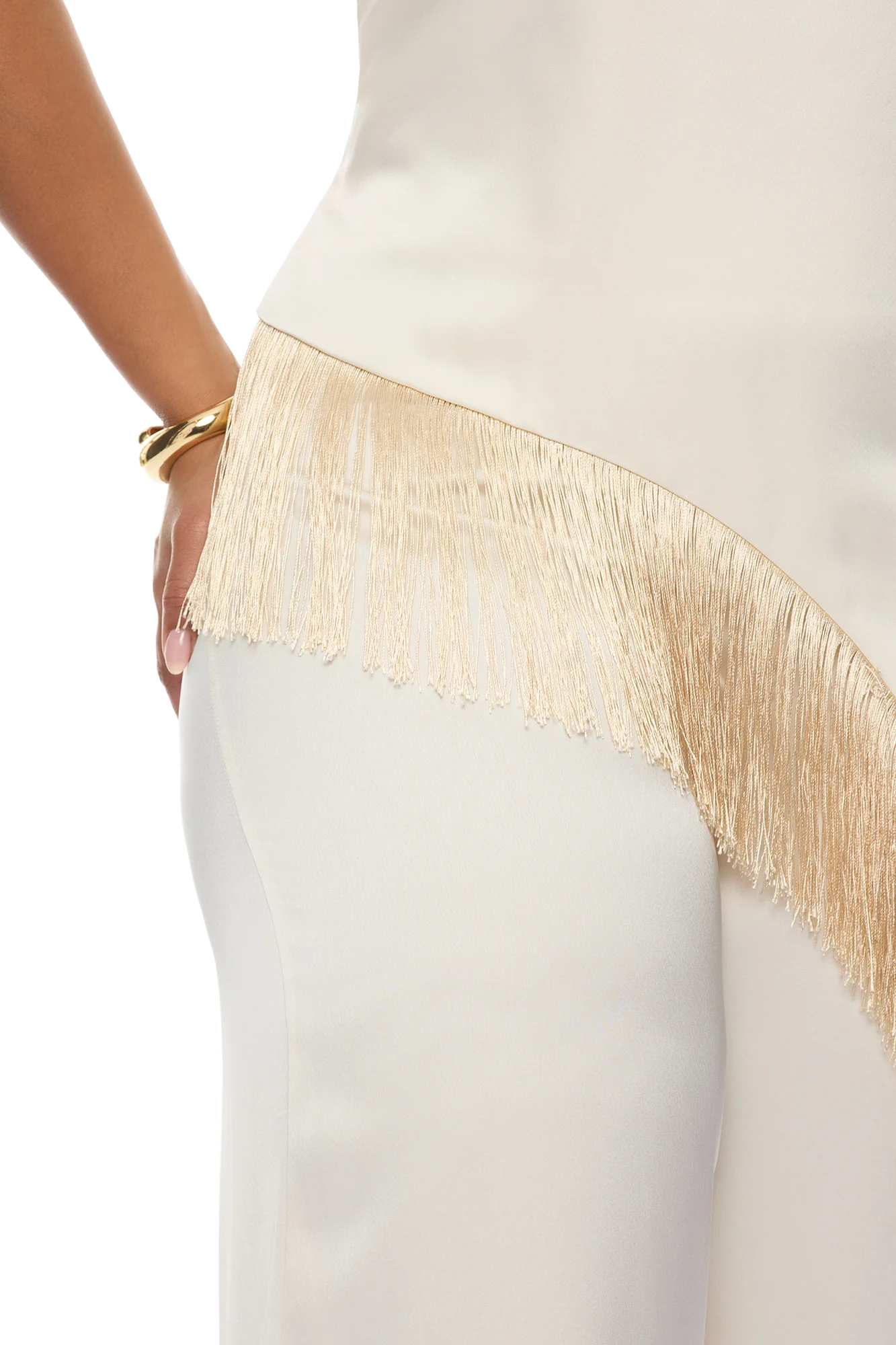 Natural Drama Fringe Satin Pant Set - Ivory - Image 7