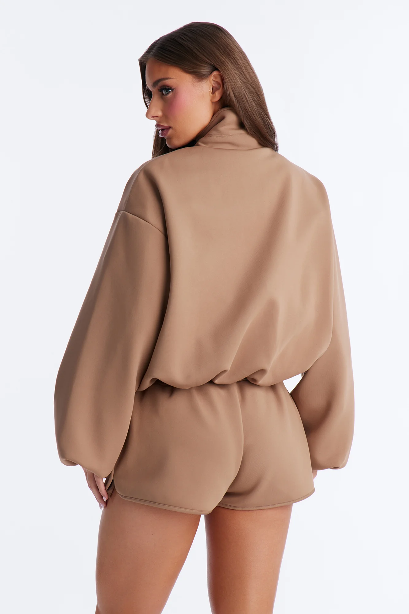 Nayeli Scuba Bubble Hem Bomber Jacket - Khaki - Image 3