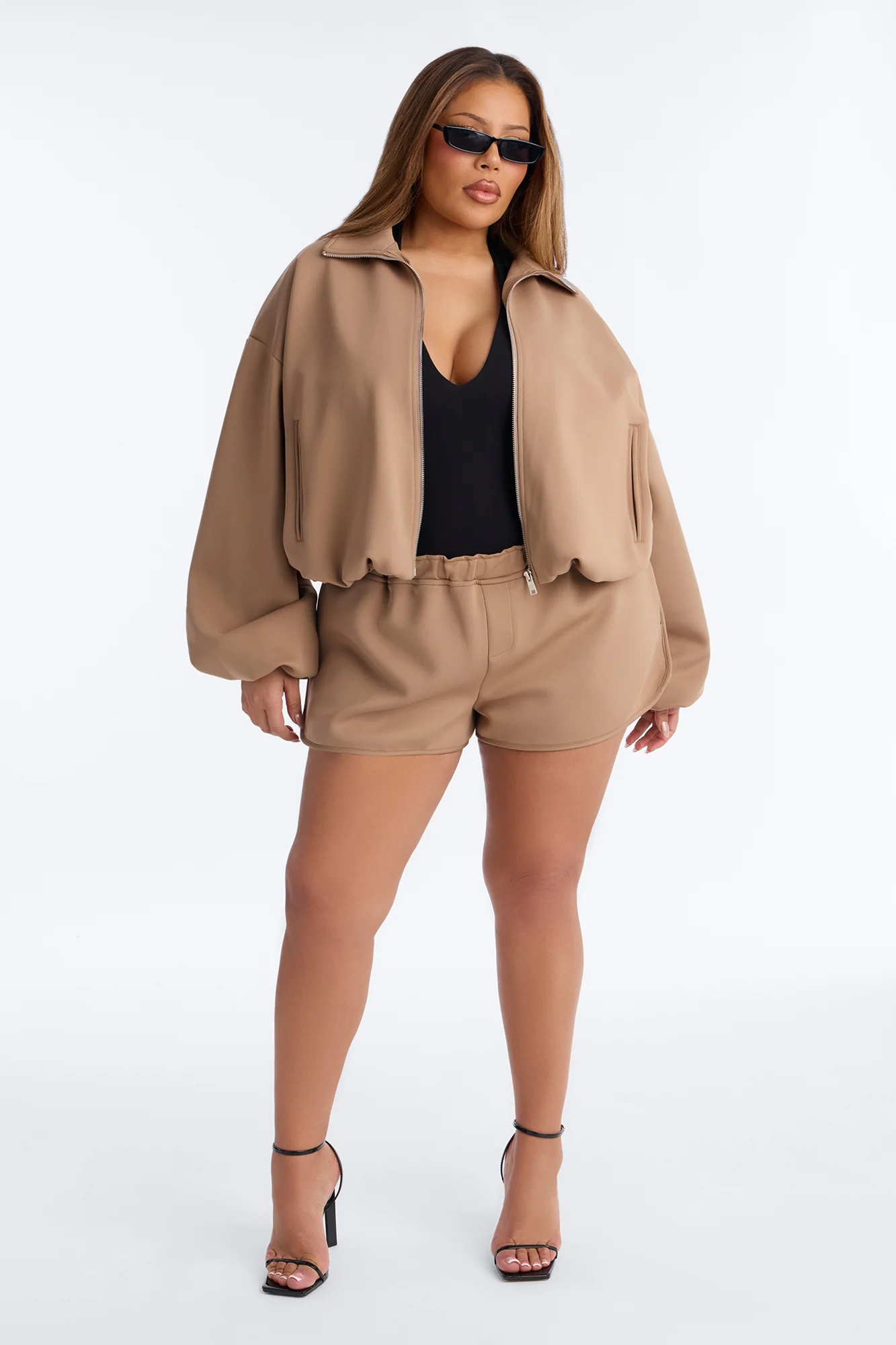 Nayeli Scuba Bubble Hem Bomber Jacket - Khaki - Image 5