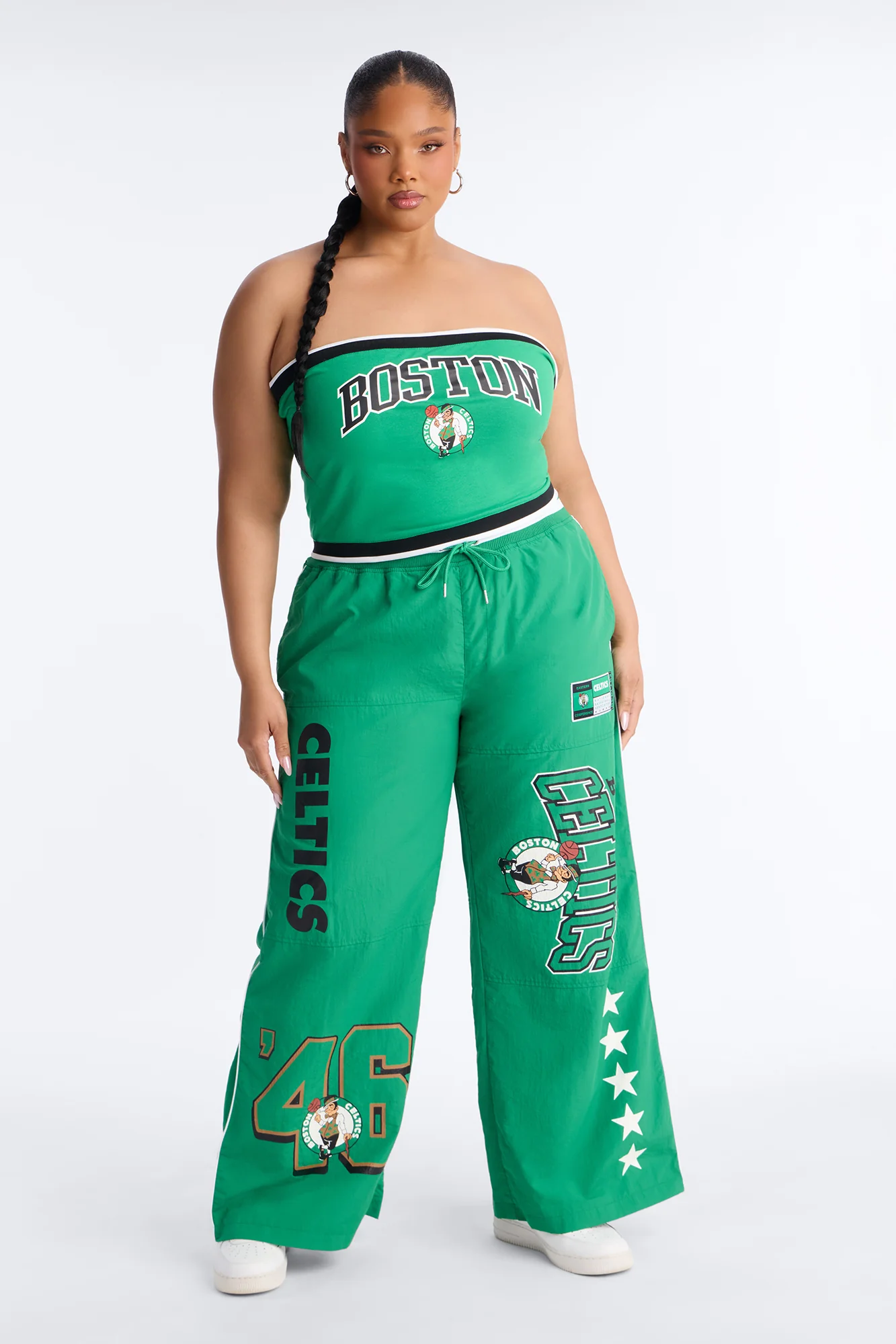 NBA Boston Celtics Patchwork Cargo Wide Leg Pant - Kelly Green - Image 4
