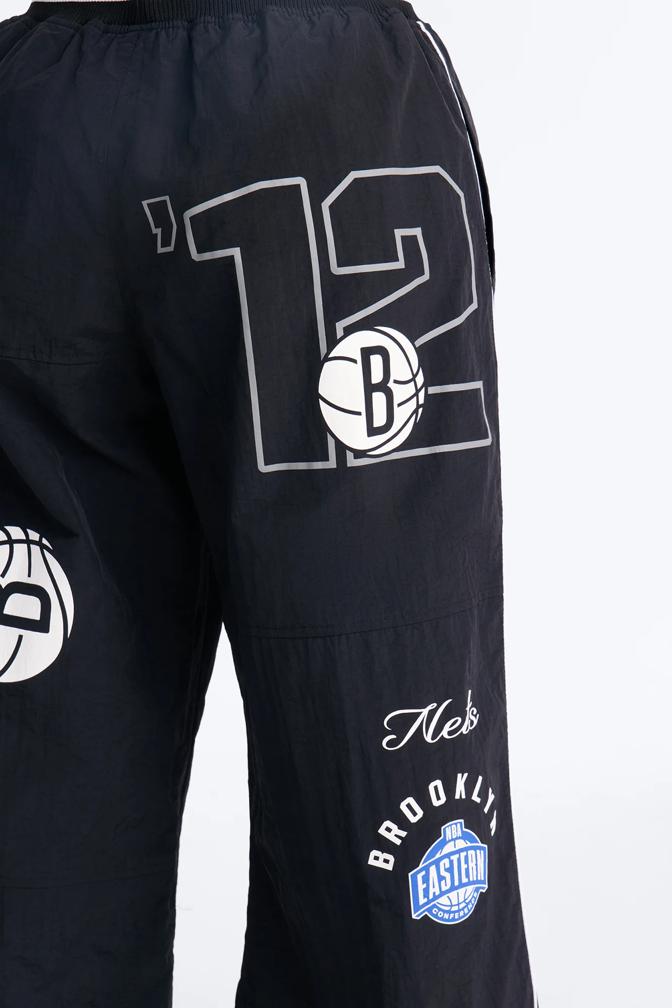 NBA Brooklyn Nets Patchwork Cargo Wide Leg Pant - Black - Image 5
