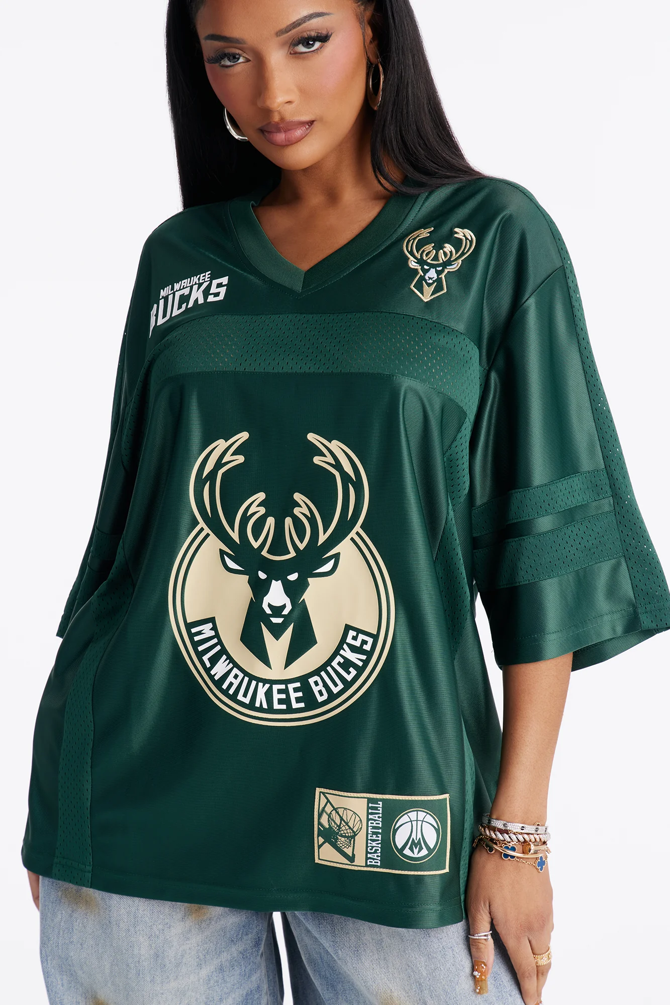 NBA Bucks Oversized Mesh Tee - Hunter - Image 3