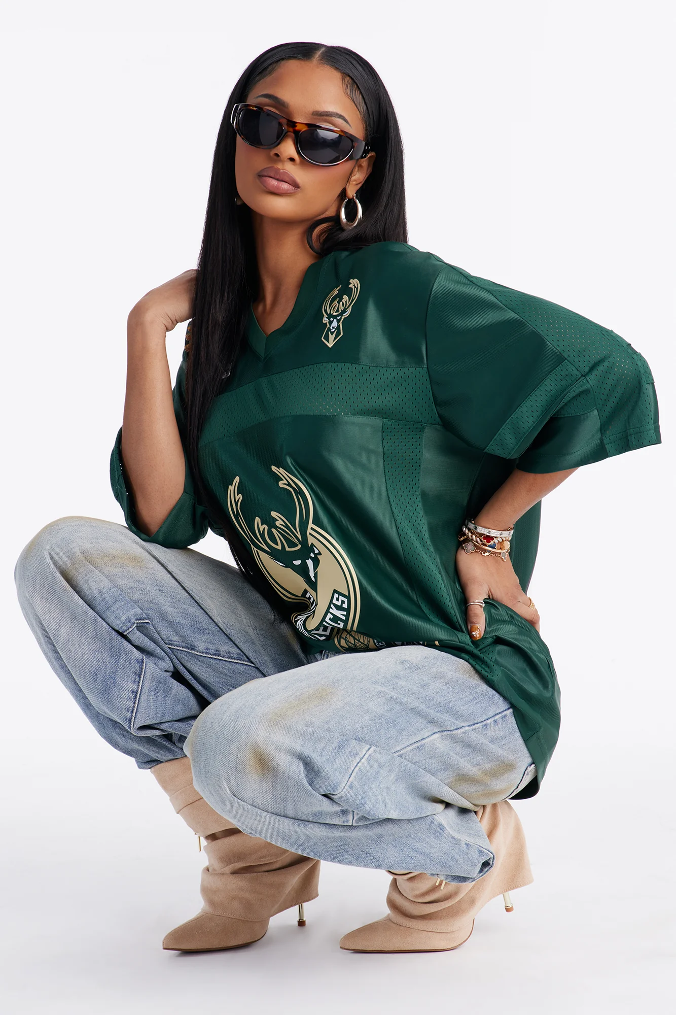 NBA Bucks Oversized Mesh Tee - Hunter - Image 4