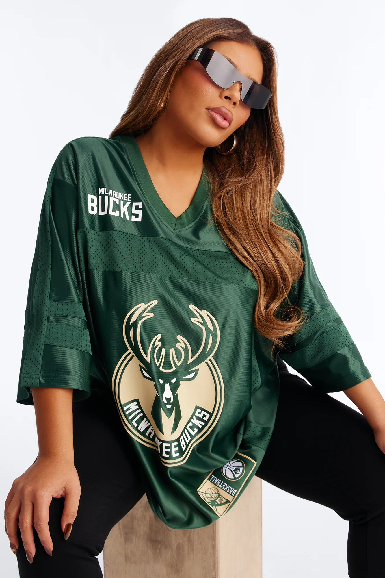 NBA Bucks Oversized Mesh Tee - Hunter - Image 8