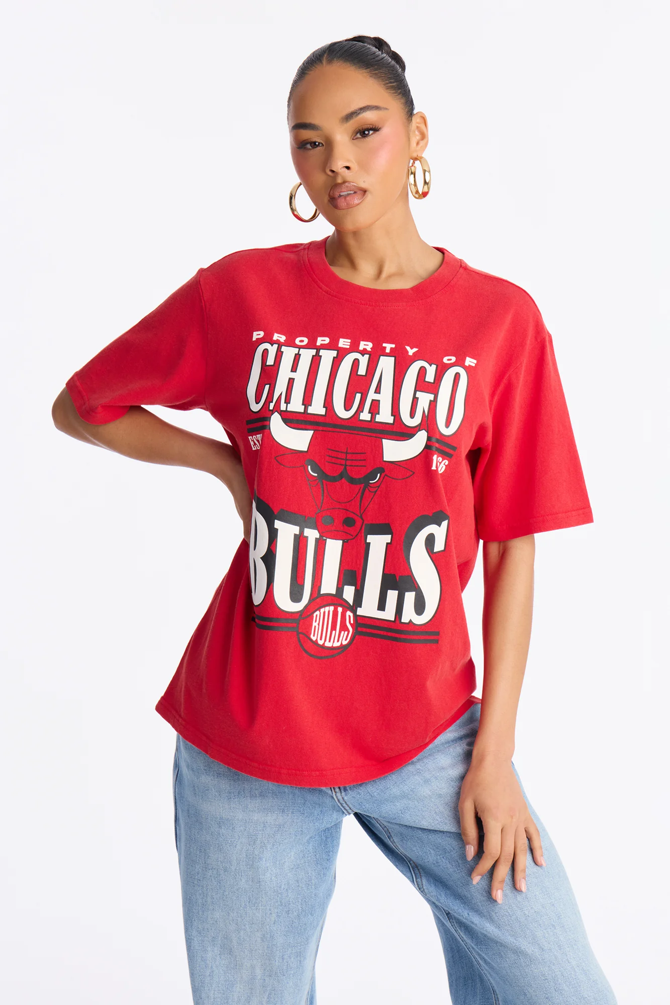 NBA Bulls Washed Oversized Tee - Red