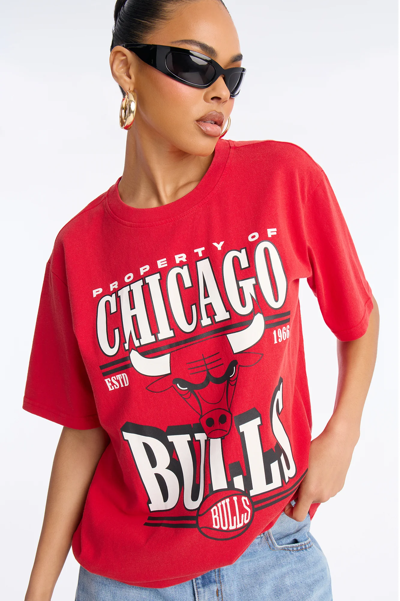 NBA Bulls Washed Oversized Tee - Red - Image 3