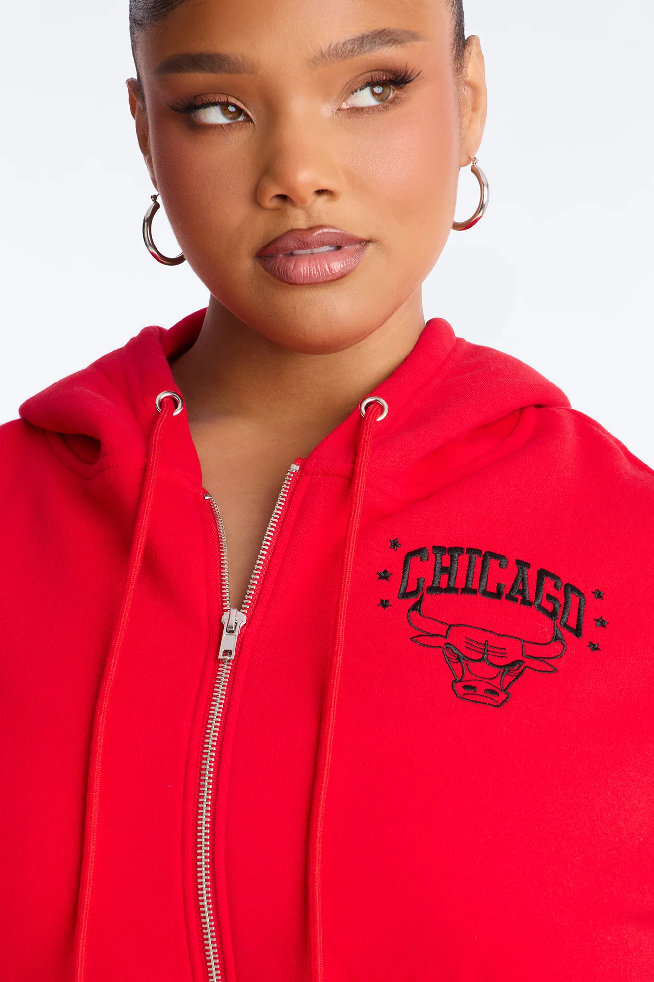 NBA Chicago Bulls Cropped Fleece Full Zip Hoodie - Red - Image 10