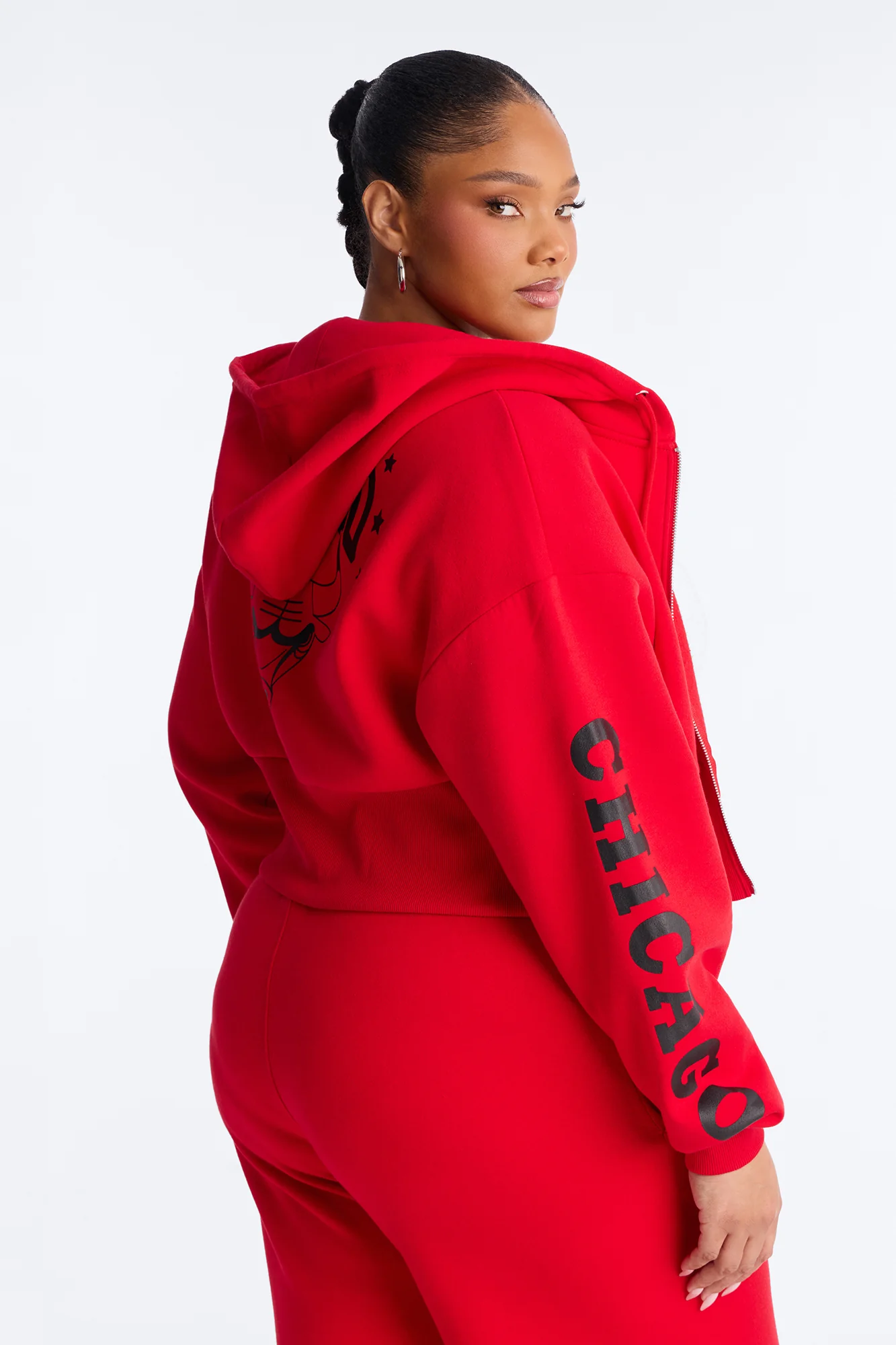 NBA Chicago Bulls Cropped Fleece Full Zip Hoodie - Red - Image 11