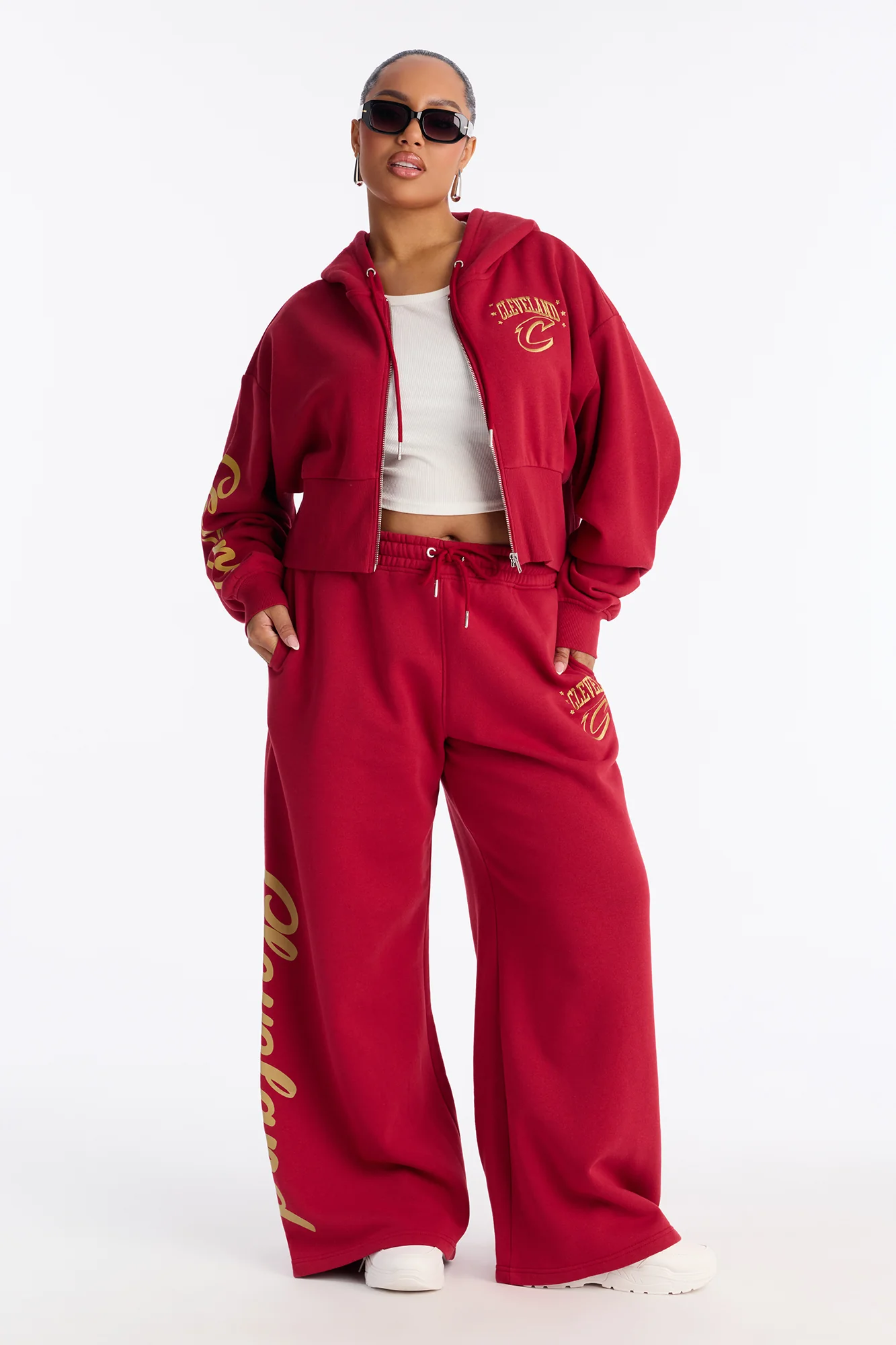 NBA Cleveland Cavaliers Fleece Wide Leg Pants - Wine - Image 5