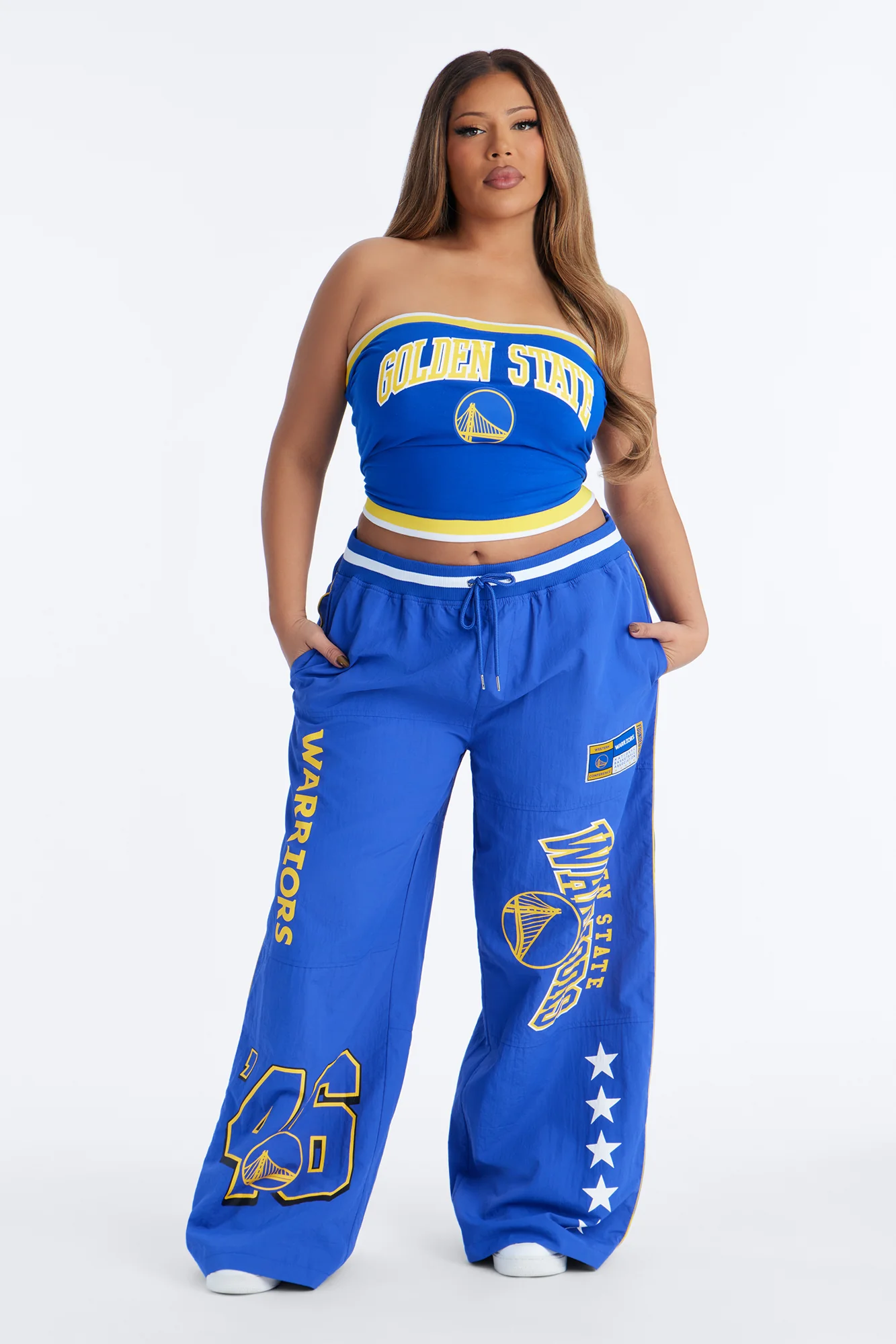 NBA Golden State Warriors Patchwork Cargo Wide Leg Pant - Royal - Image 4