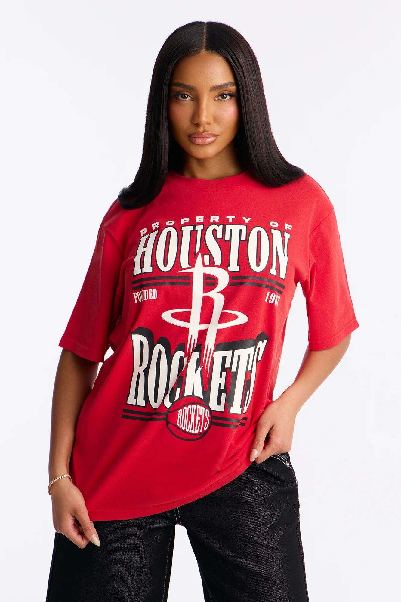 NBA Houston Rockets Washed Oversized Tee - Red