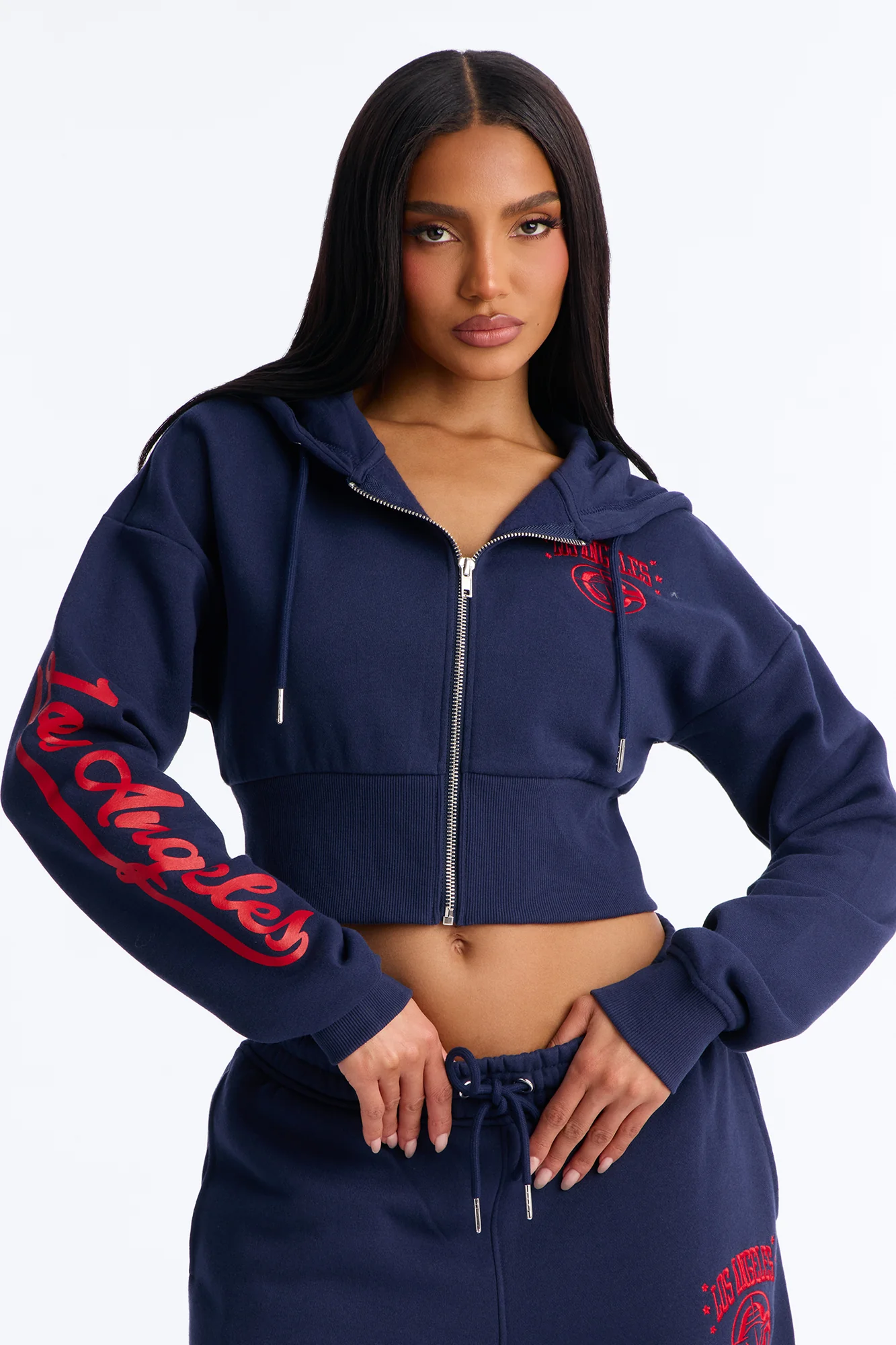 NBA LA Clippers Cropped Fleece Full Zip Hoodie - Navy