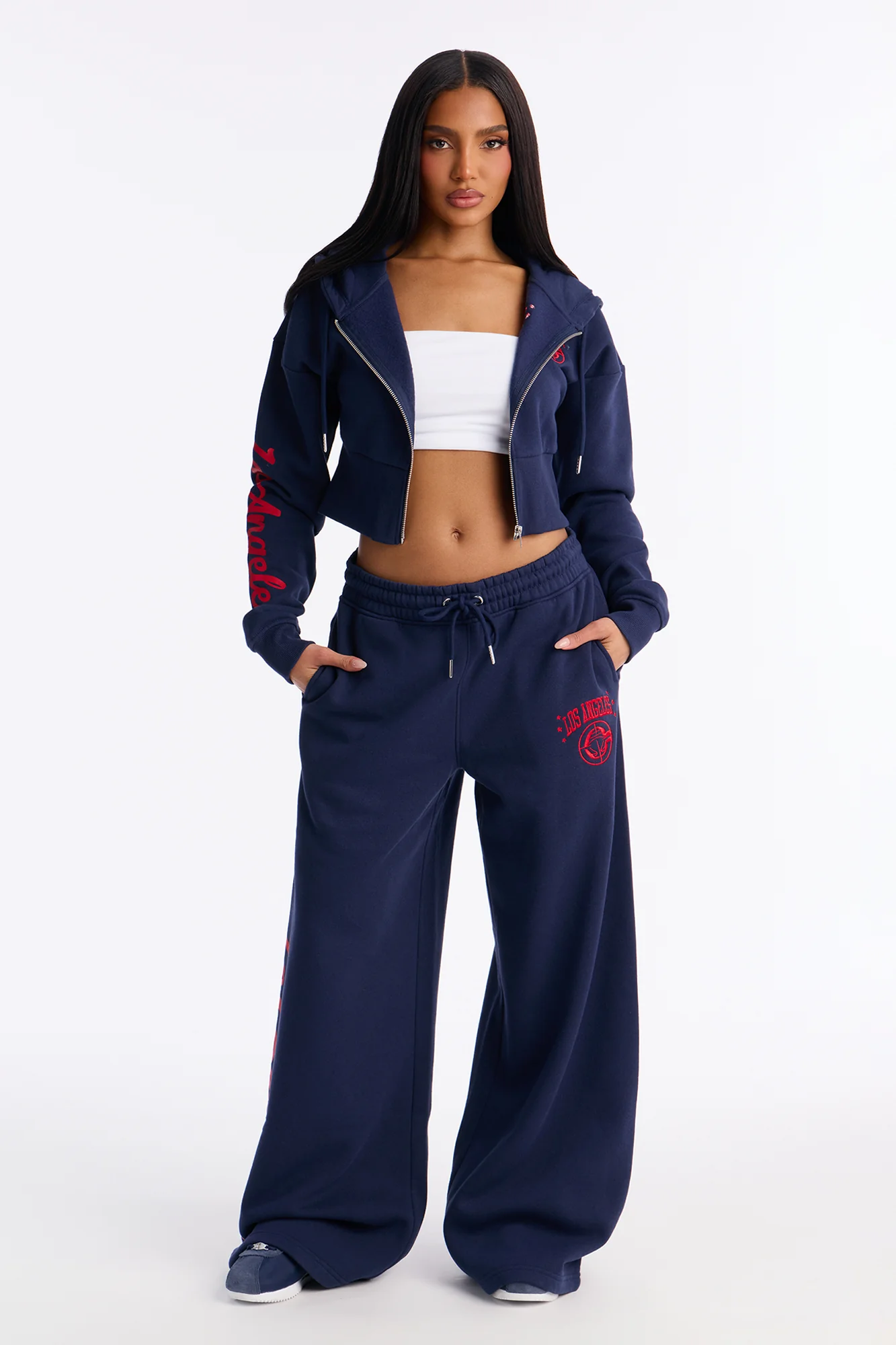 NBA LA Clippers Cropped Fleece Full Zip Hoodie - Navy - Image 2