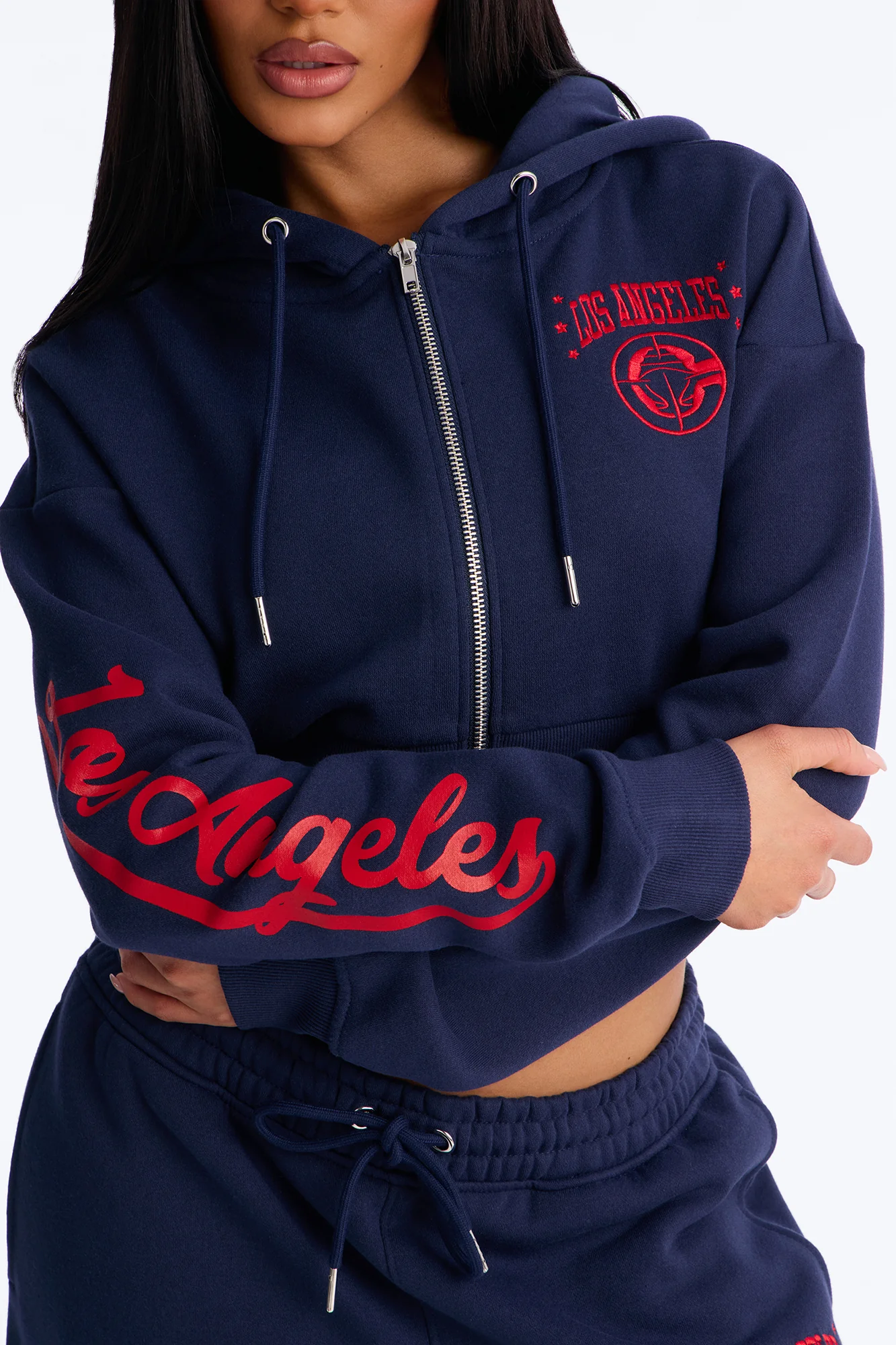 NBA LA Clippers Cropped Fleece Full Zip Hoodie - Navy - Image 3