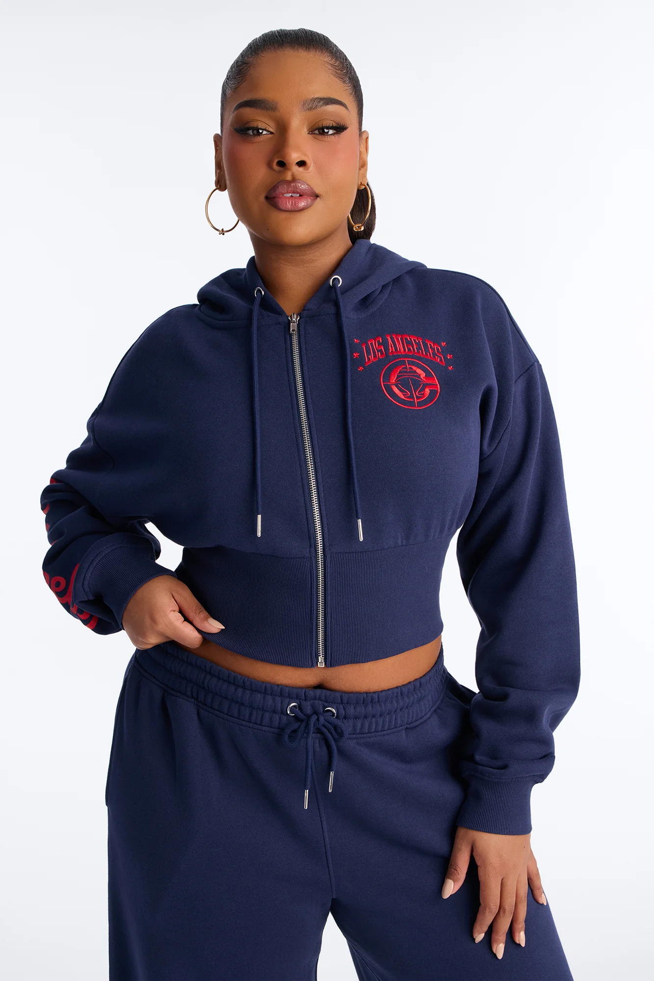 NBA LA Clippers Cropped Fleece Full Zip Hoodie - Navy - Image 6